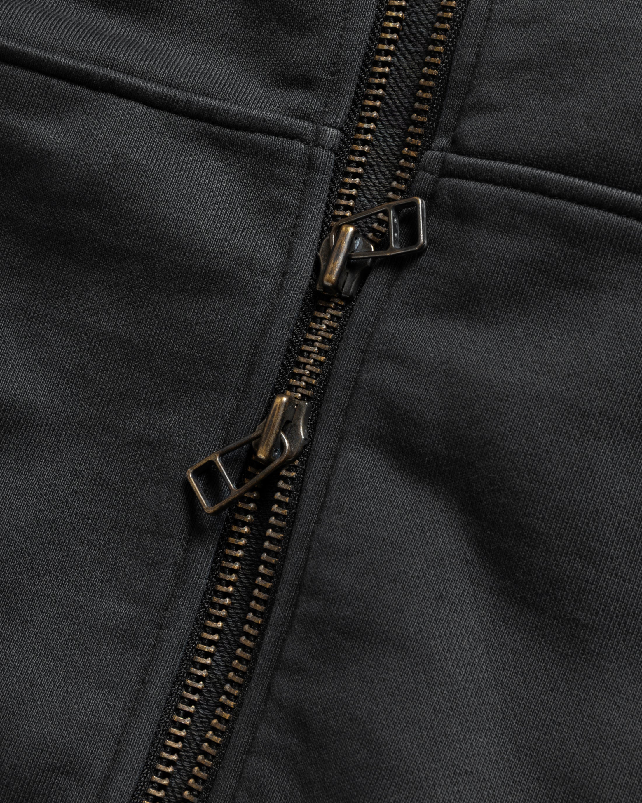 TOLMIE FULLZIP SWEATSHIRT - OVERDYED BLACK 19oz. ALL COTTON FLEECE WITH EARTH PAISLEY PRINTED LOOPBACK TERRY BACK