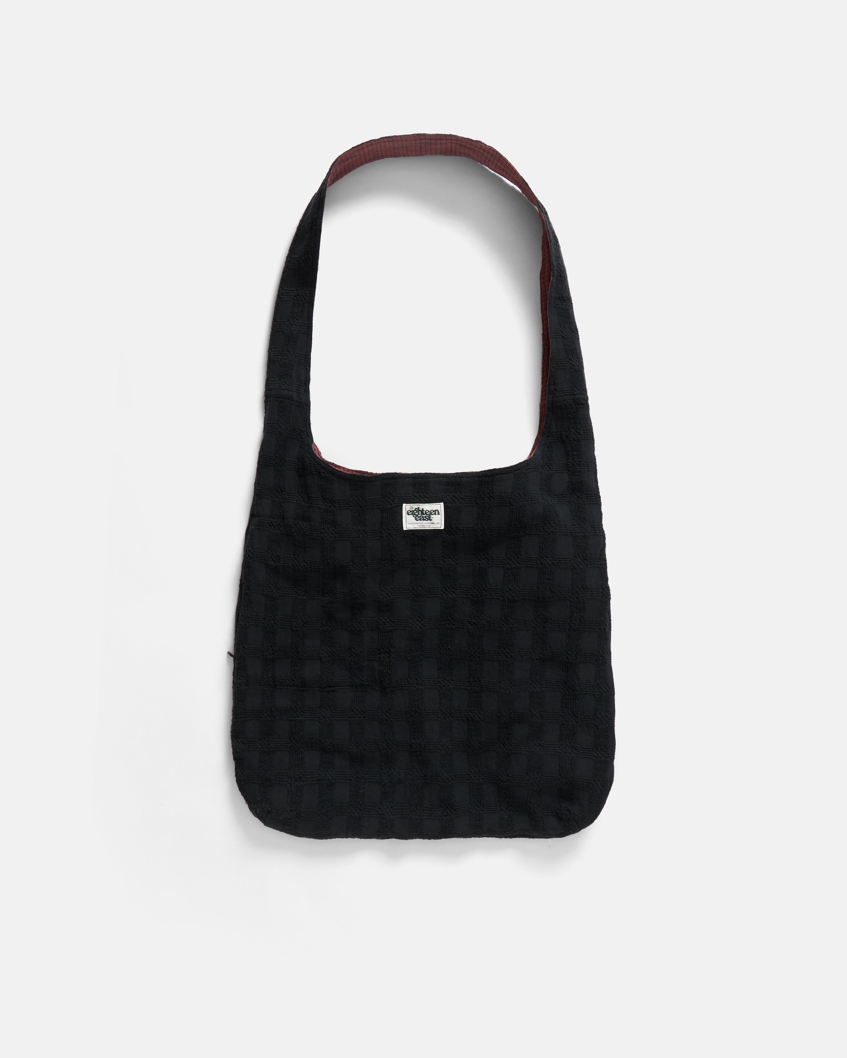 REVERSIBLE SLING BAG - BRICK & INDIGO HANDLOOM "BRICKSTOP" COTTON / WASHED BLACK COTTON 3D HANDWOVEN PLAID