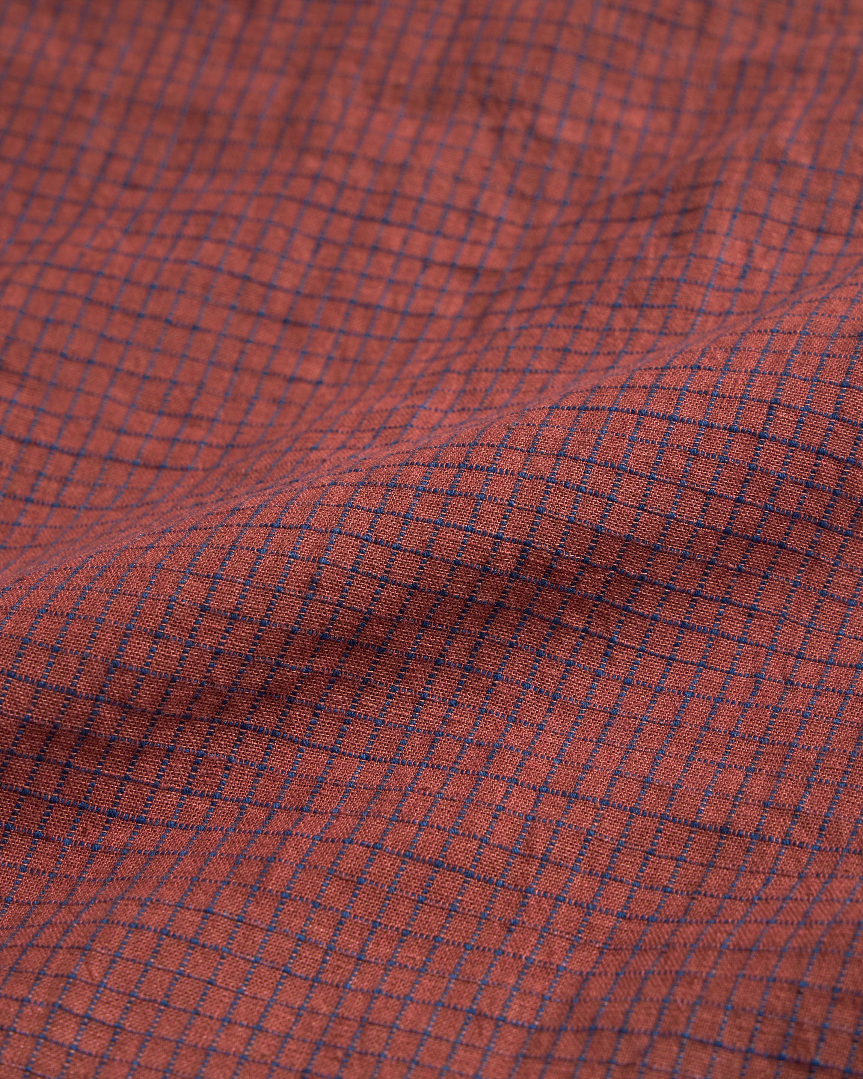 REVERSIBLE SLING BAG - BRICK & INDIGO HANDLOOM "BRICKSTOP" COTTON / WASHED BLACK COTTON 3D HANDWOVEN PLAID