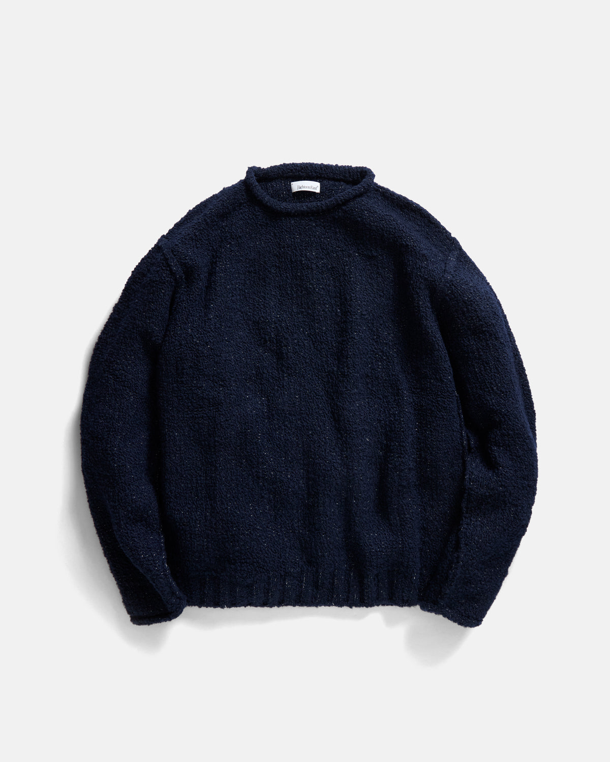 THOM REVERSIBLE ROLLNECK SWEATER -  NAVY HANDLOOM TWISTED MERINO BOUCLE