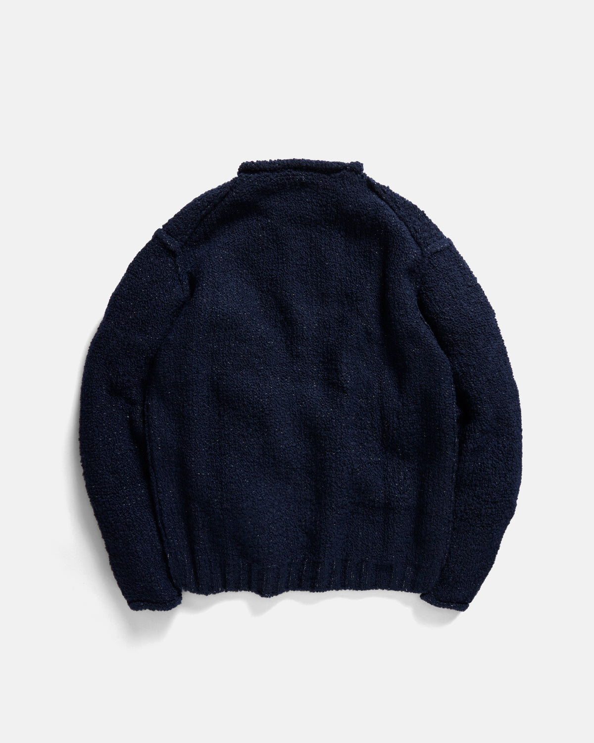 THOM REVERSIBLE ROLLNECK SWEATER -  NAVY HANDLOOM TWISTED MERINO BOUCLE