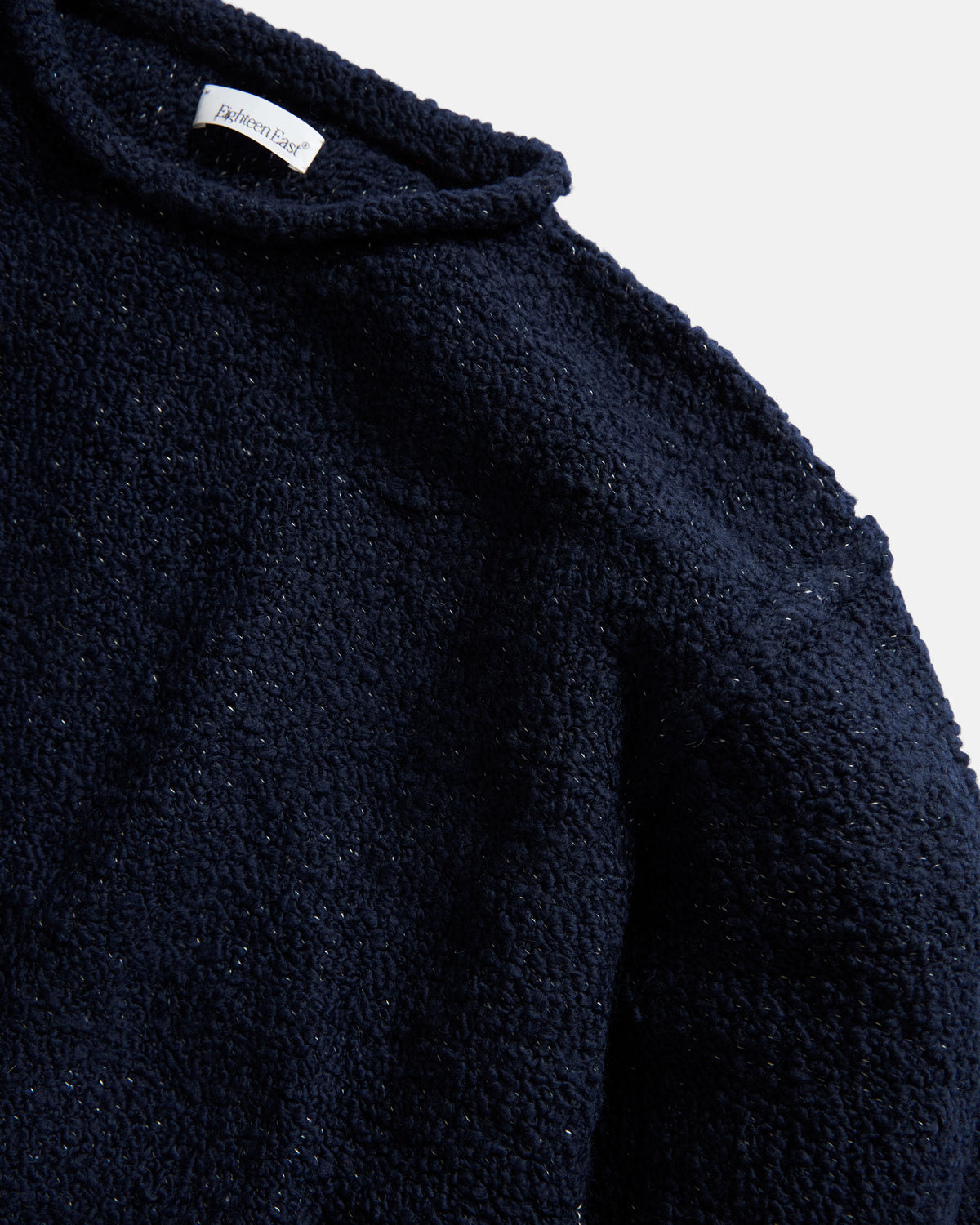 THOM REVERSIBLE ROLLNECK SWEATER -  NAVY HANDLOOM TWISTED MERINO BOUCLE