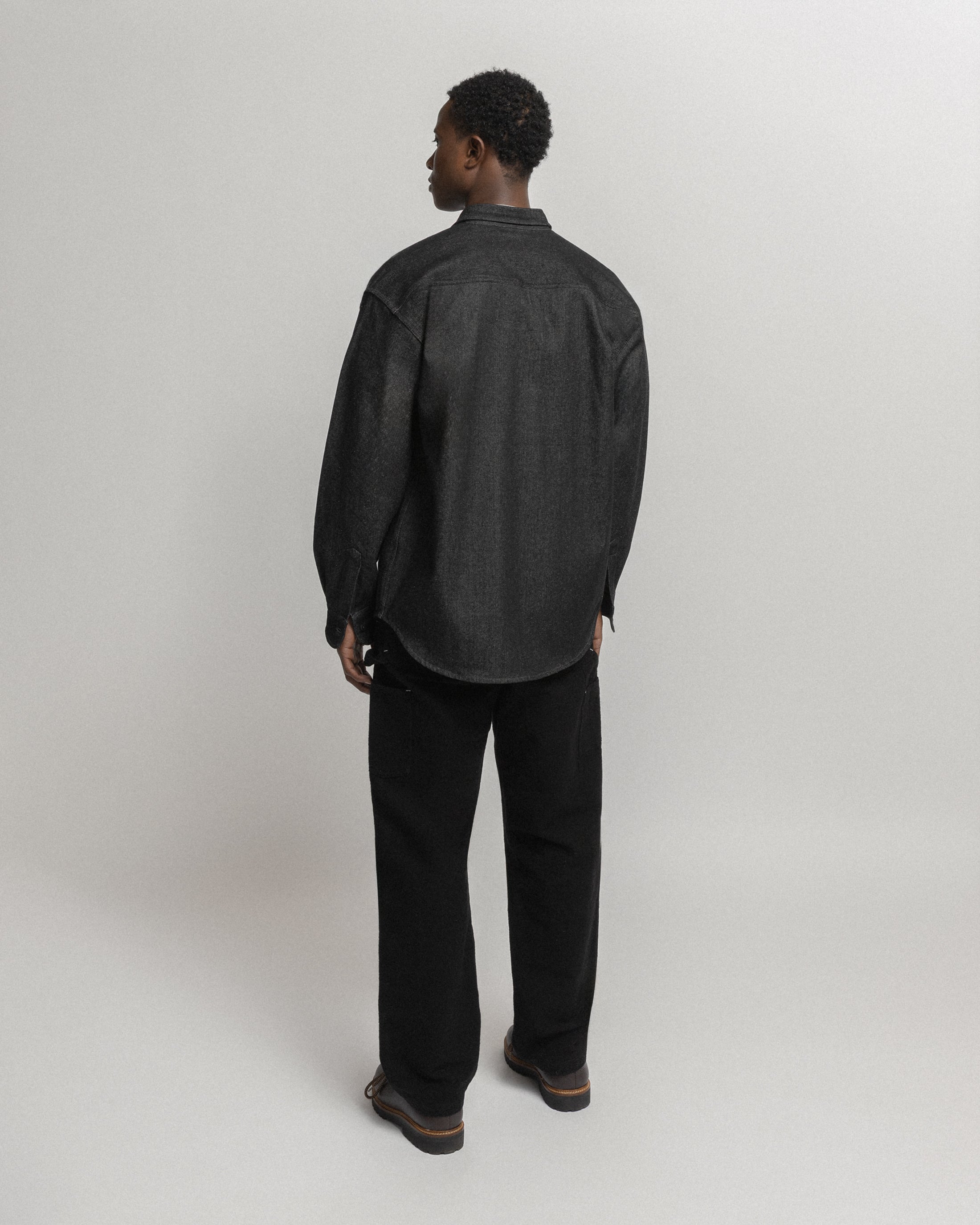 ELI HAND-EMBROIDERED DOUBLE KNEE WORK PANT - BLACK HANDSPUN COTTON CANVAS