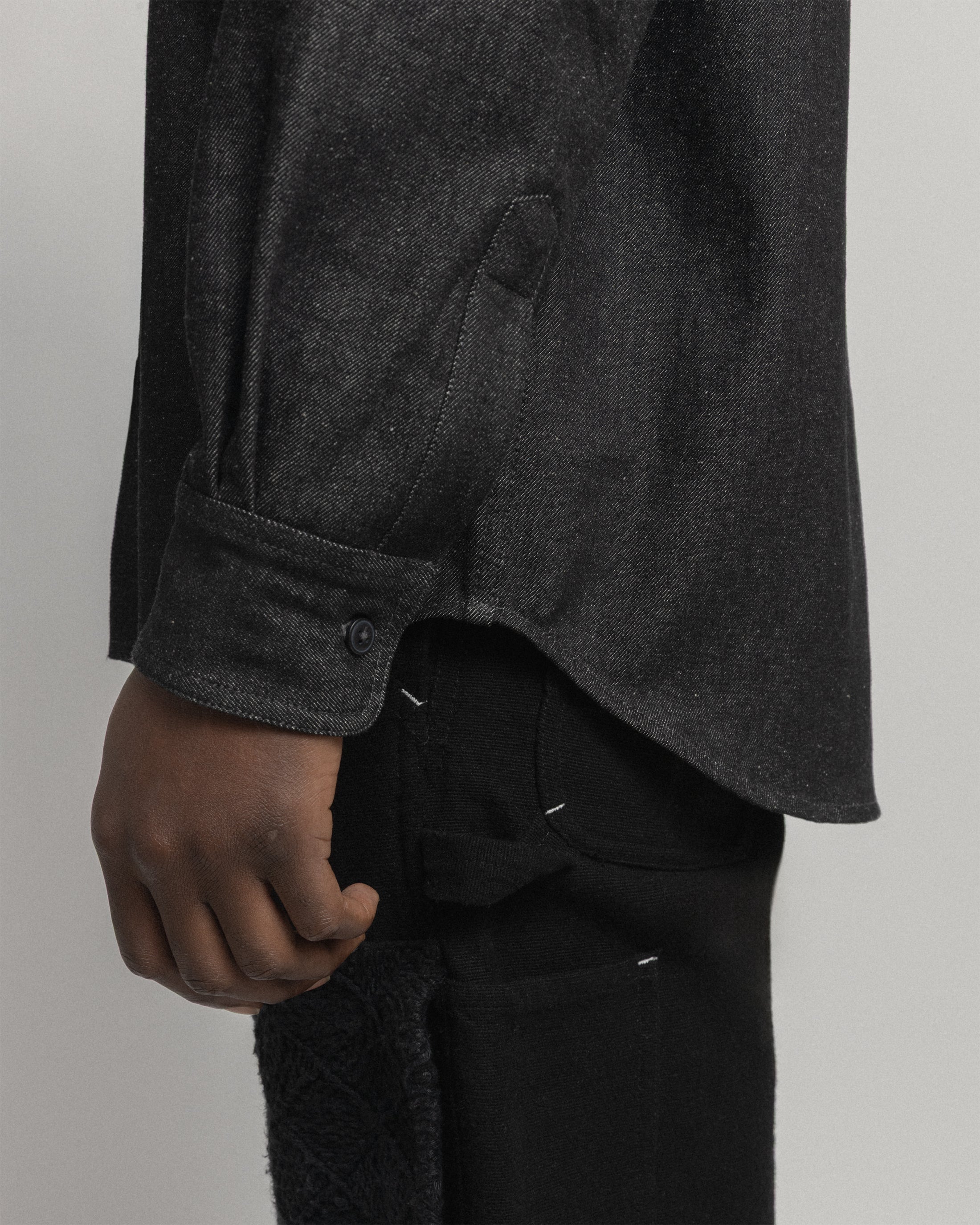 ELI HAND-EMBROIDERED DOUBLE KNEE WORK PANT - BLACK HANDSPUN COTTON CANVAS