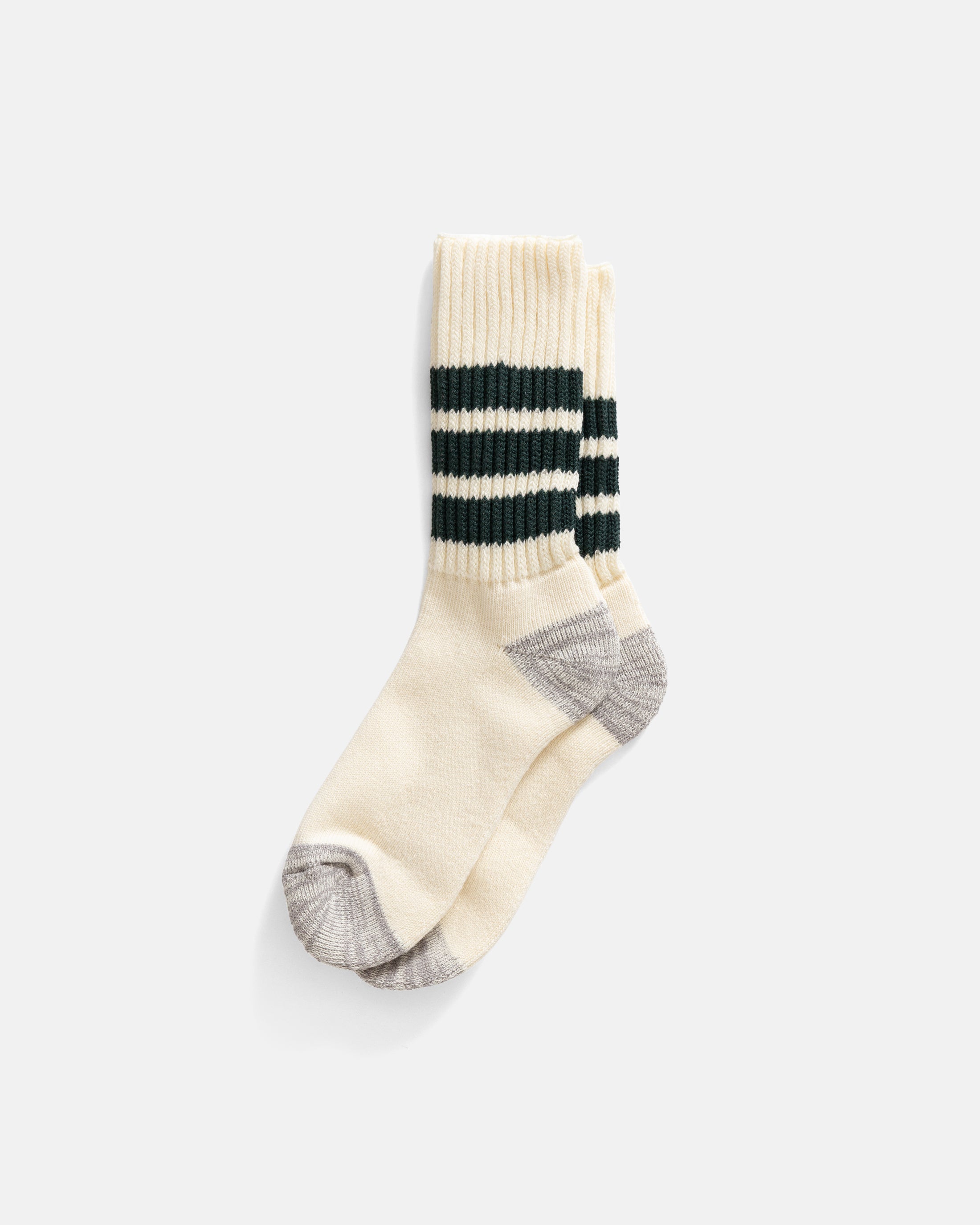 ROTOTO COARSE RIBBED OLDSCHOOL CREW SOCKS - COLLEGIATE GREEN / ECRU