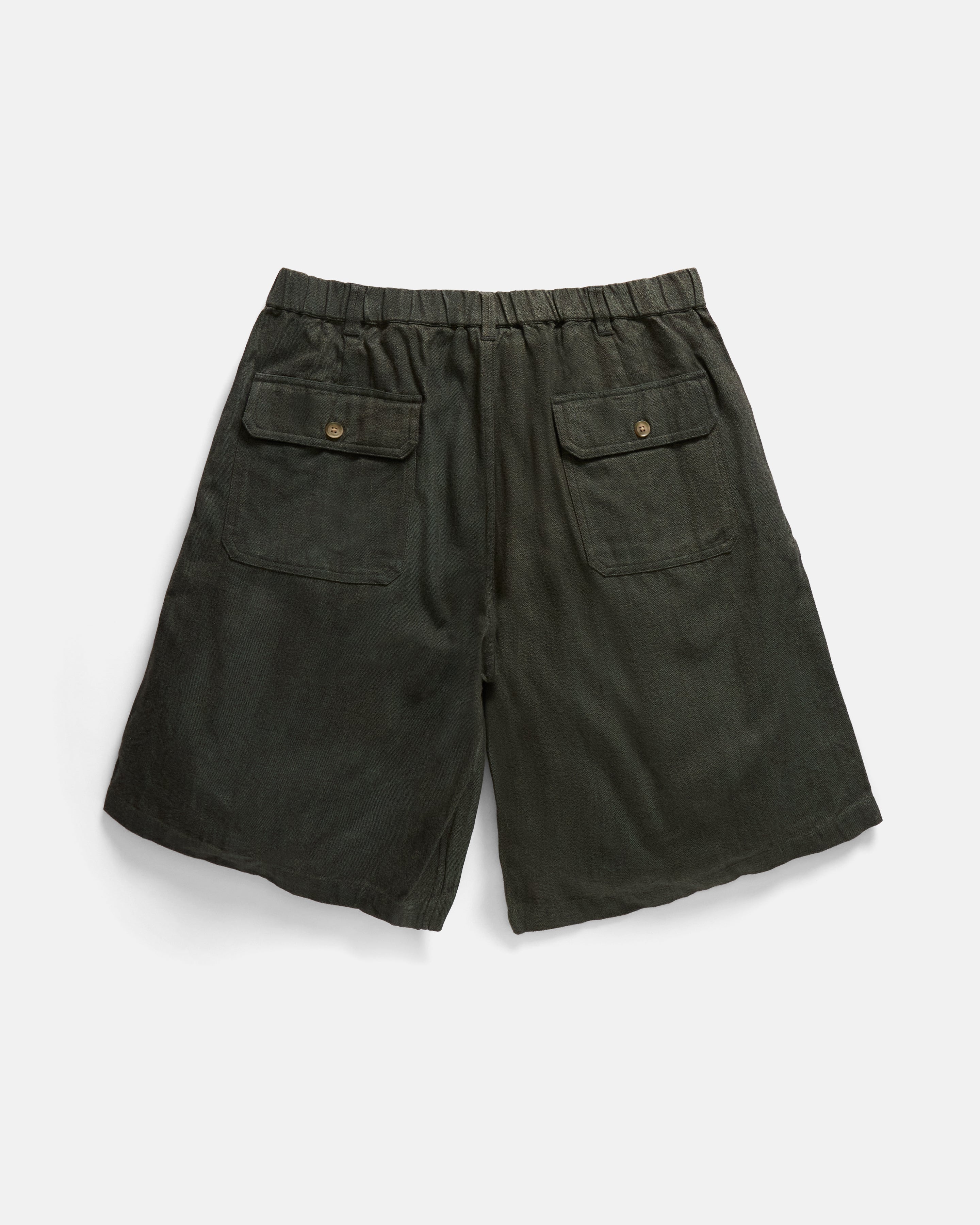 ROY BAKER SHORT -  FATIGUE OLIVE / BLACK / OFFICER KHAKI BEESWAX COATED WOODLAND COVERT CLOTH COTTON TWILL