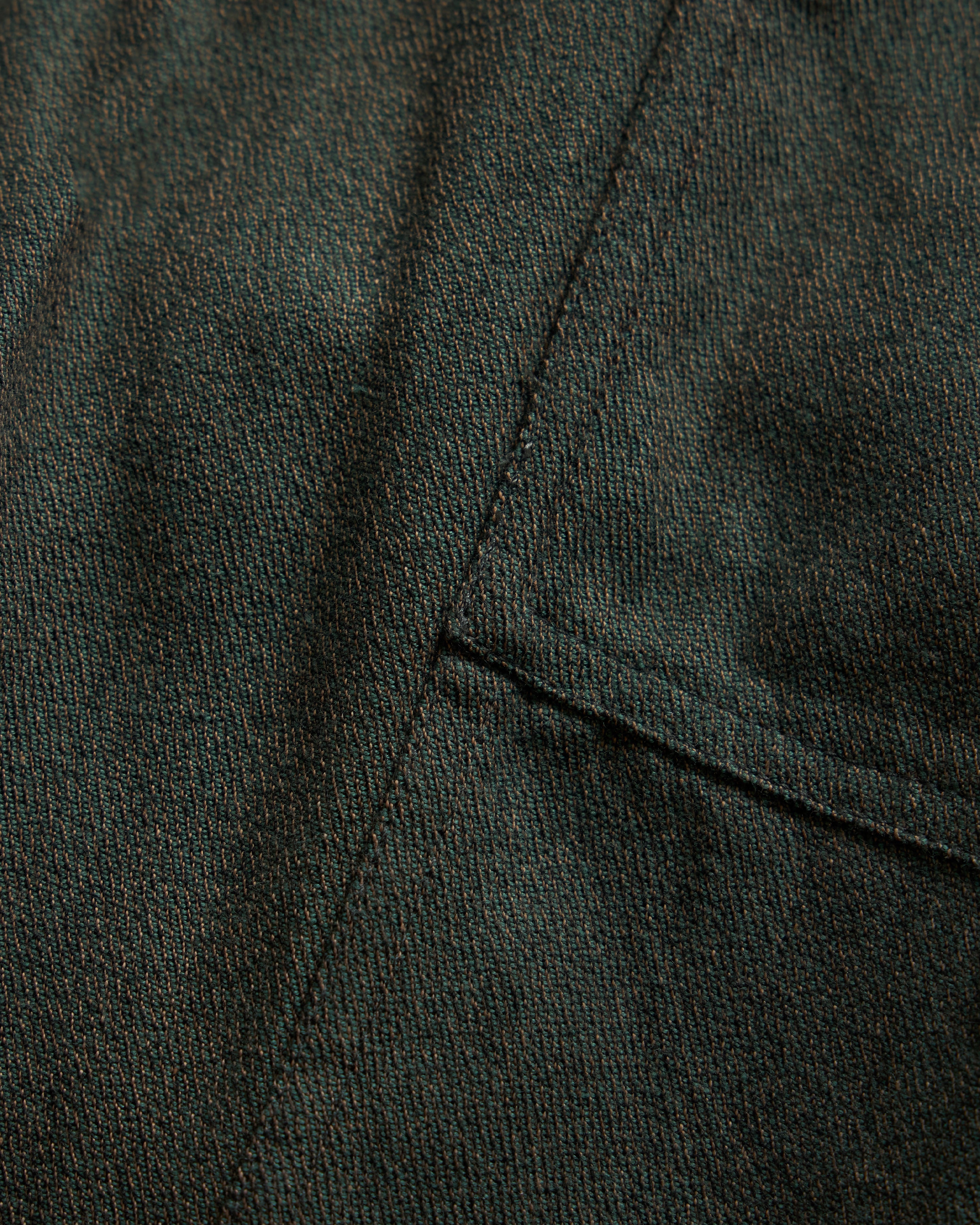 ROY BAKER SHORT -  FATIGUE OLIVE / BLACK / OFFICER KHAKI BEESWAX COATED WOODLAND COVERT CLOTH COTTON TWILL