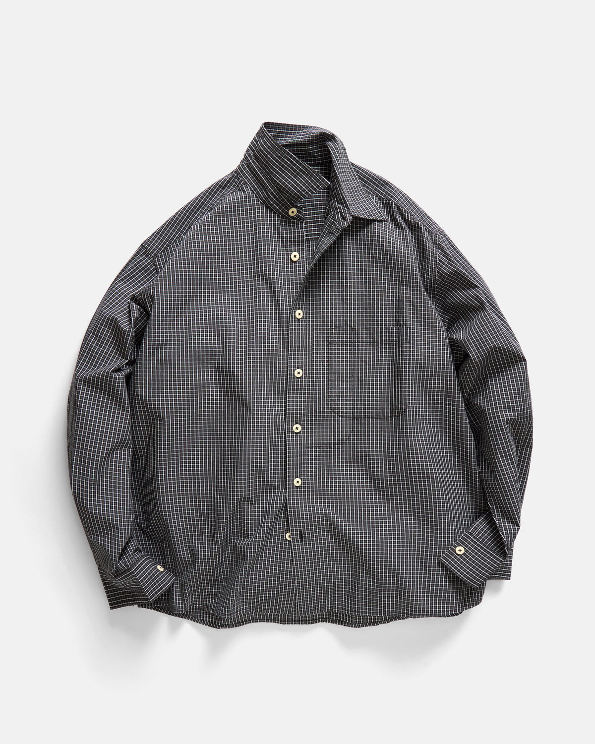 LS RUNGE SHIRT - BLACK / SALT / WALNUT BOLD TATTERSAL COTTON POPLIN