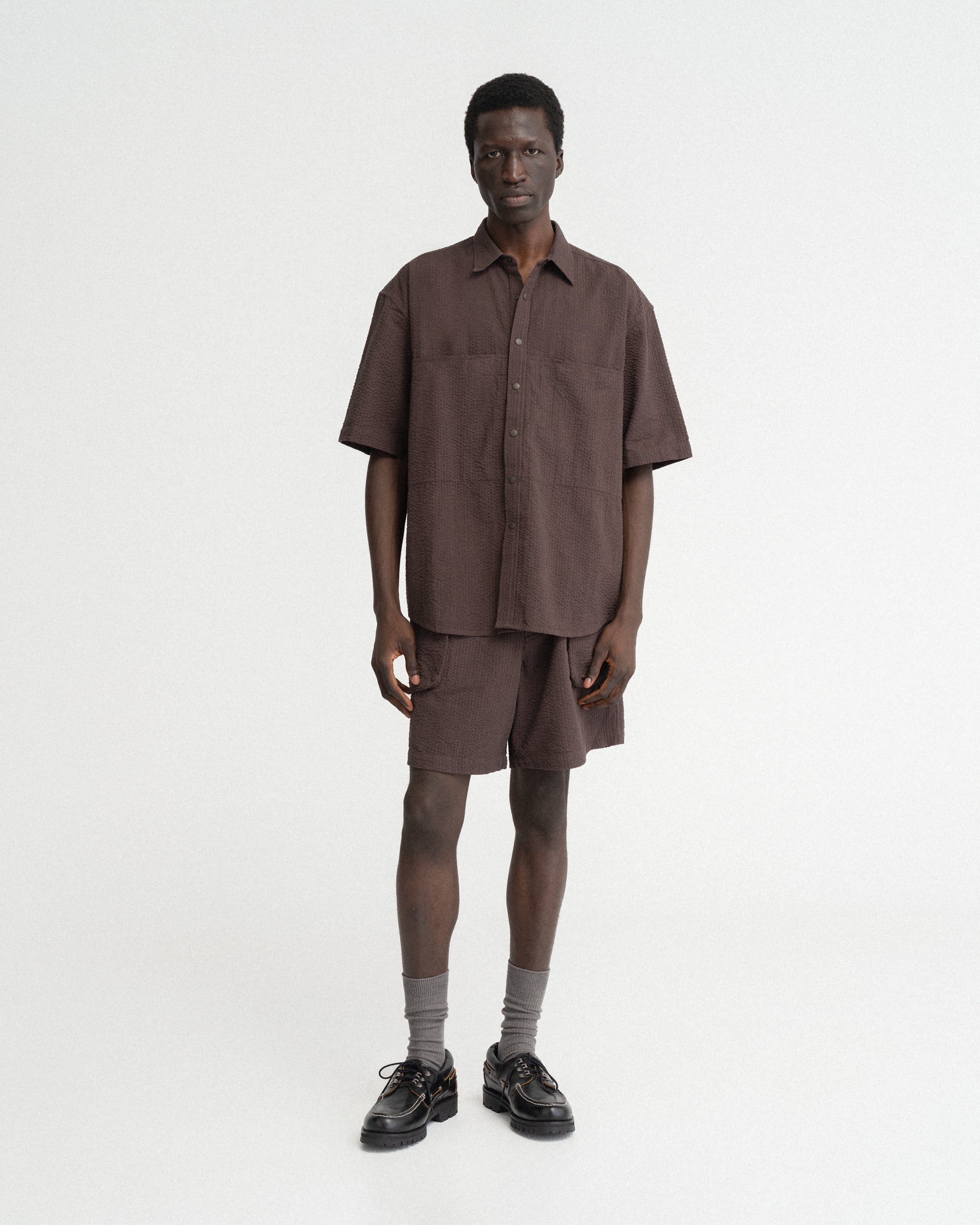 VETTI UTILITY SHORTS - TONAL FONDENTE COTTON SEERSUCKER