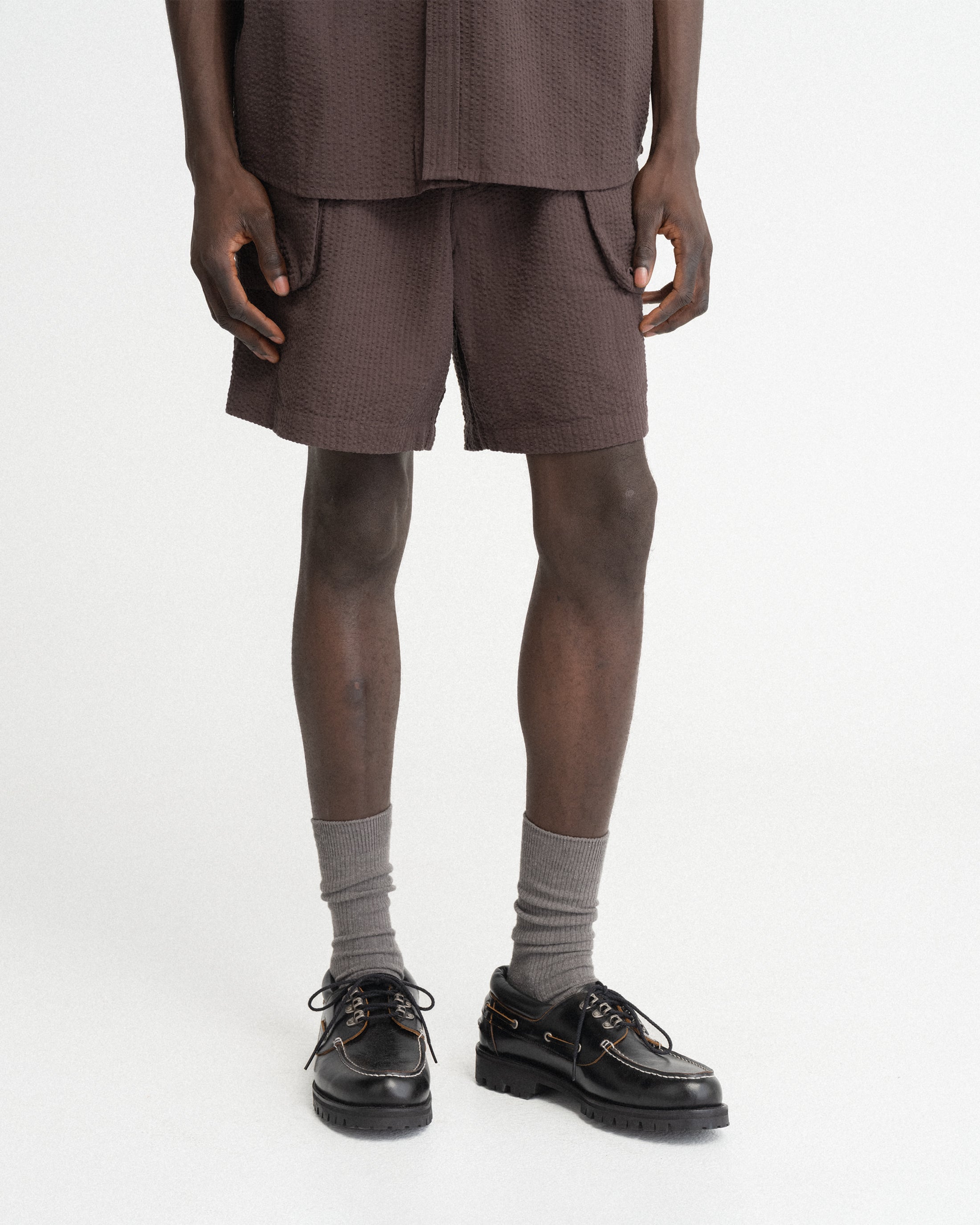 VETTI UTILITY SHORTS - TONAL FONDENTE COTTON SEERSUCKER
