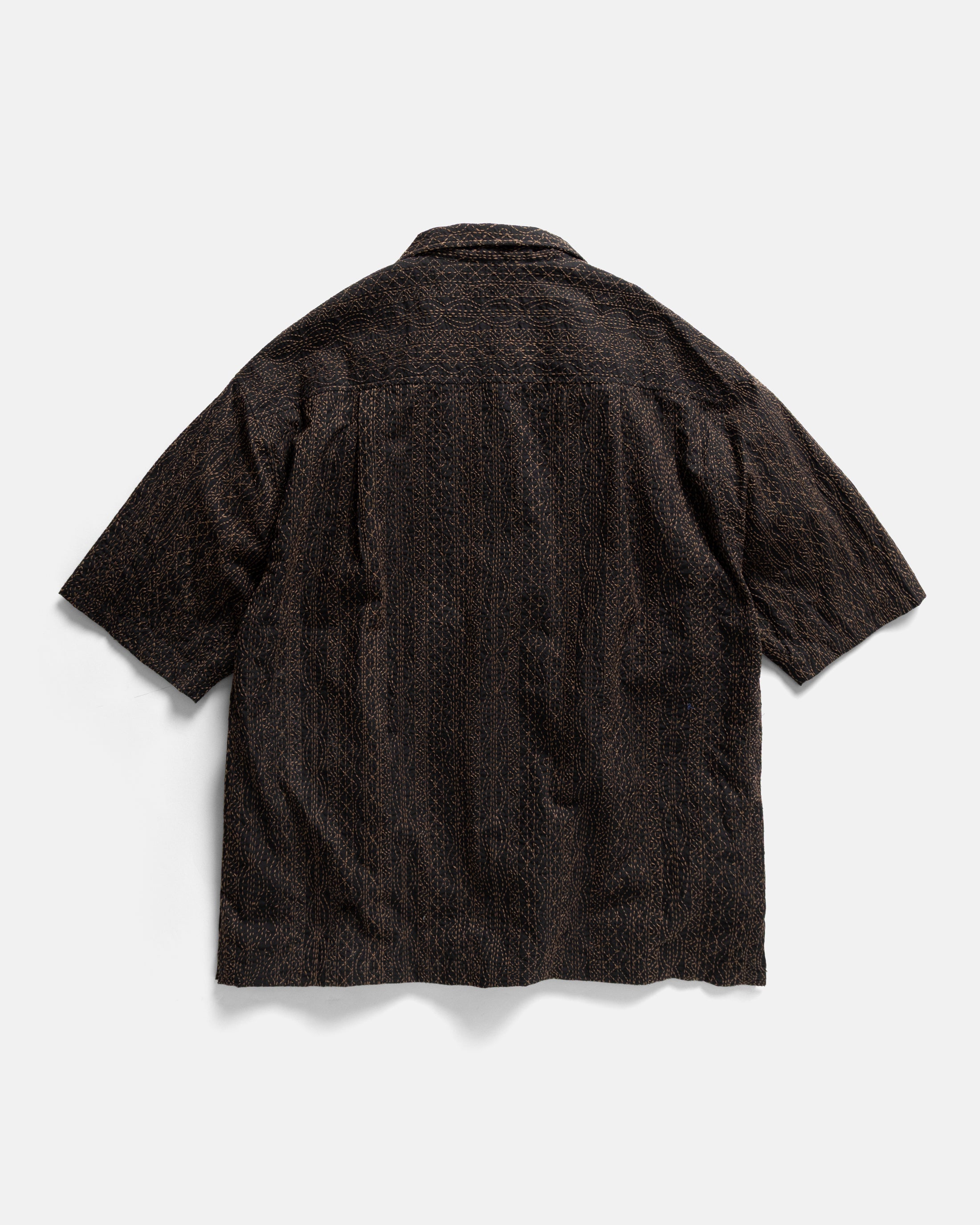 S/S WES STRAIGHT HEM WORK SHIRT - BLACK / CARAMEL FULLY HAND-EMBROIDERED COTTON POPLIN