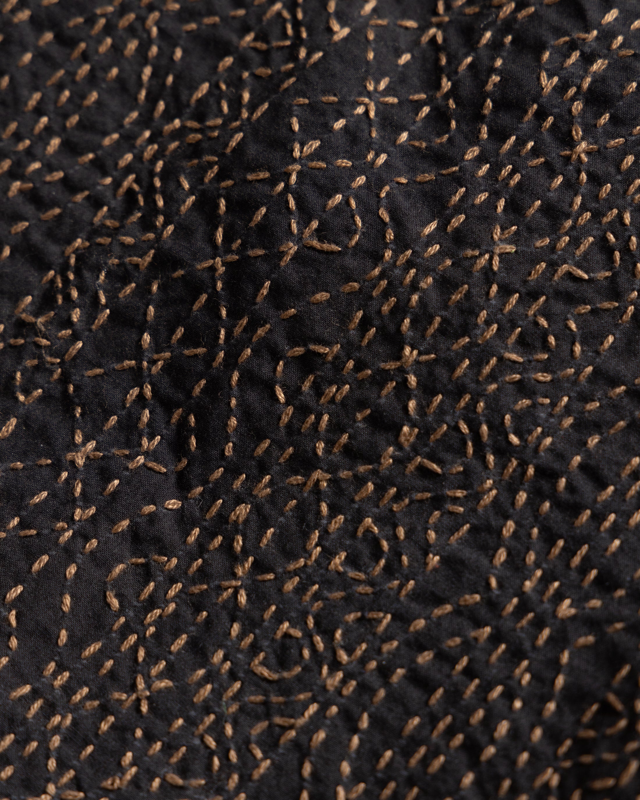 S/S WES STRAIGHT HEM WORK SHIRT - BLACK / CARAMEL FULLY HAND-EMBROIDERED COTTON POPLIN