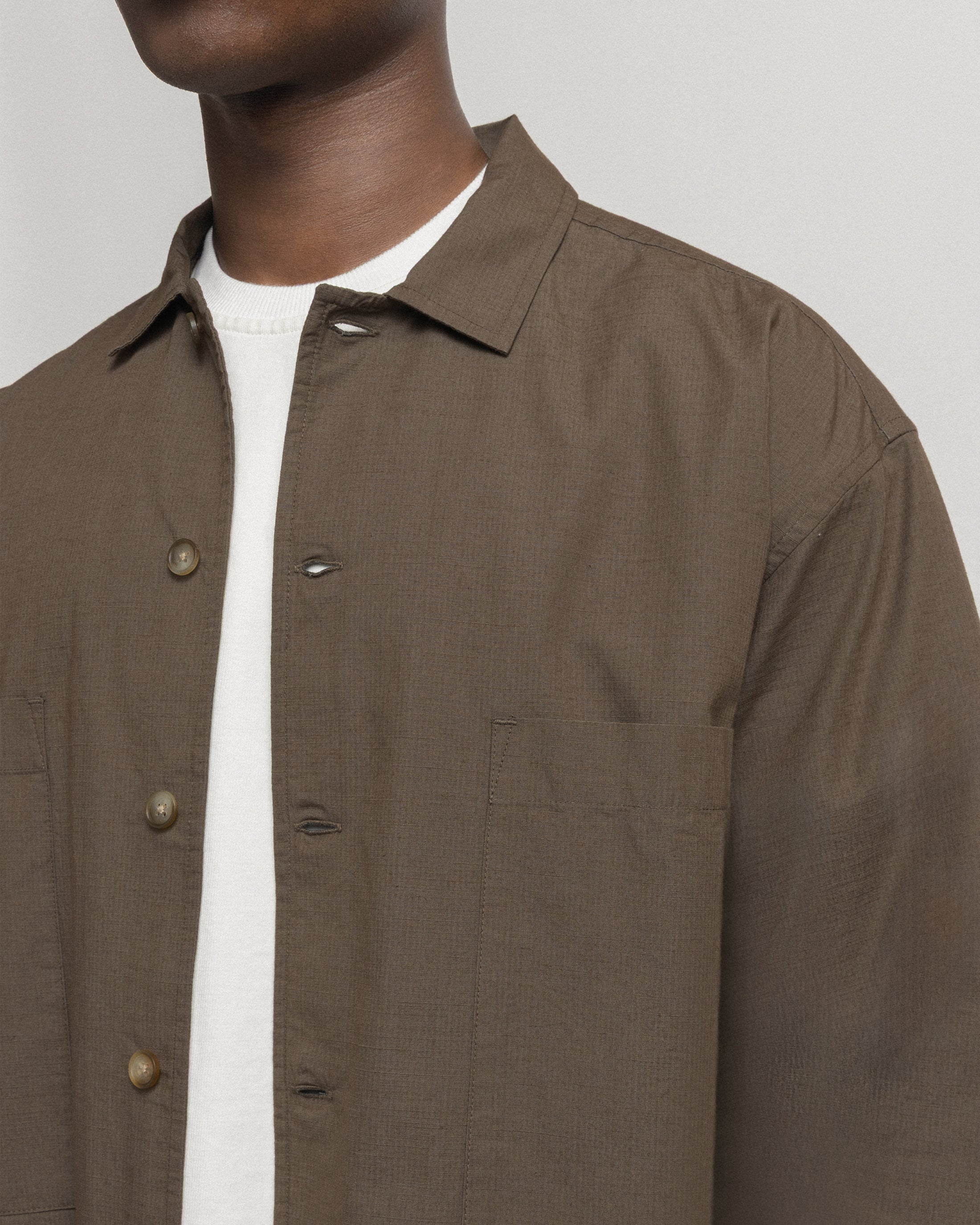 SAM SHIRT JACKET - CHOCOLATE COTTON MICRO RIPSTOP
