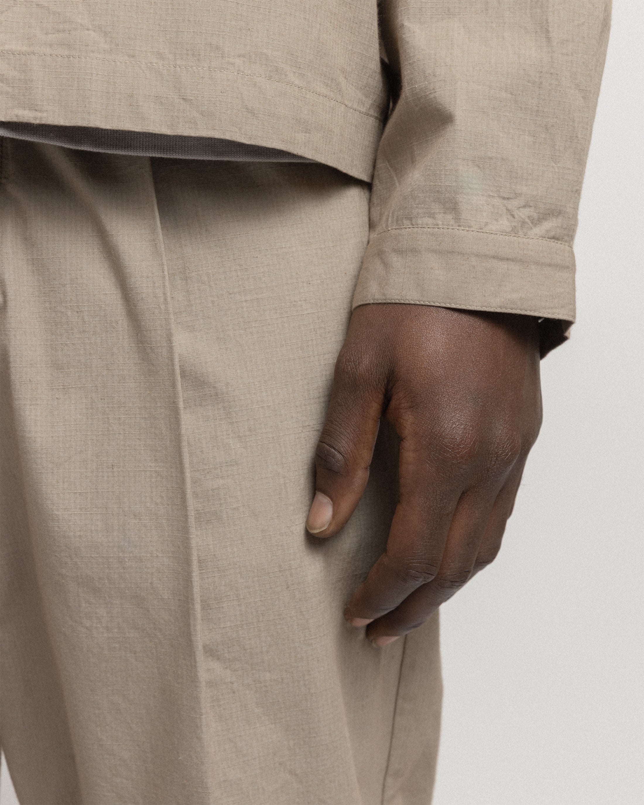 JIAN SINGLE PLEAT PANT - VINTAGE KHAKI COTTON MICRO RIPSTOP