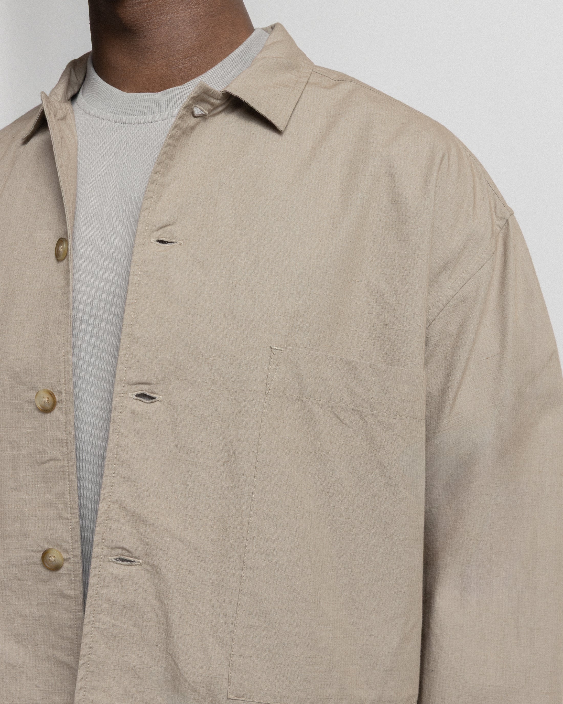 SAM SHIRT JACKET - VINTAGE KHAKI COTTON MICRO RIPSTOP – 18 East