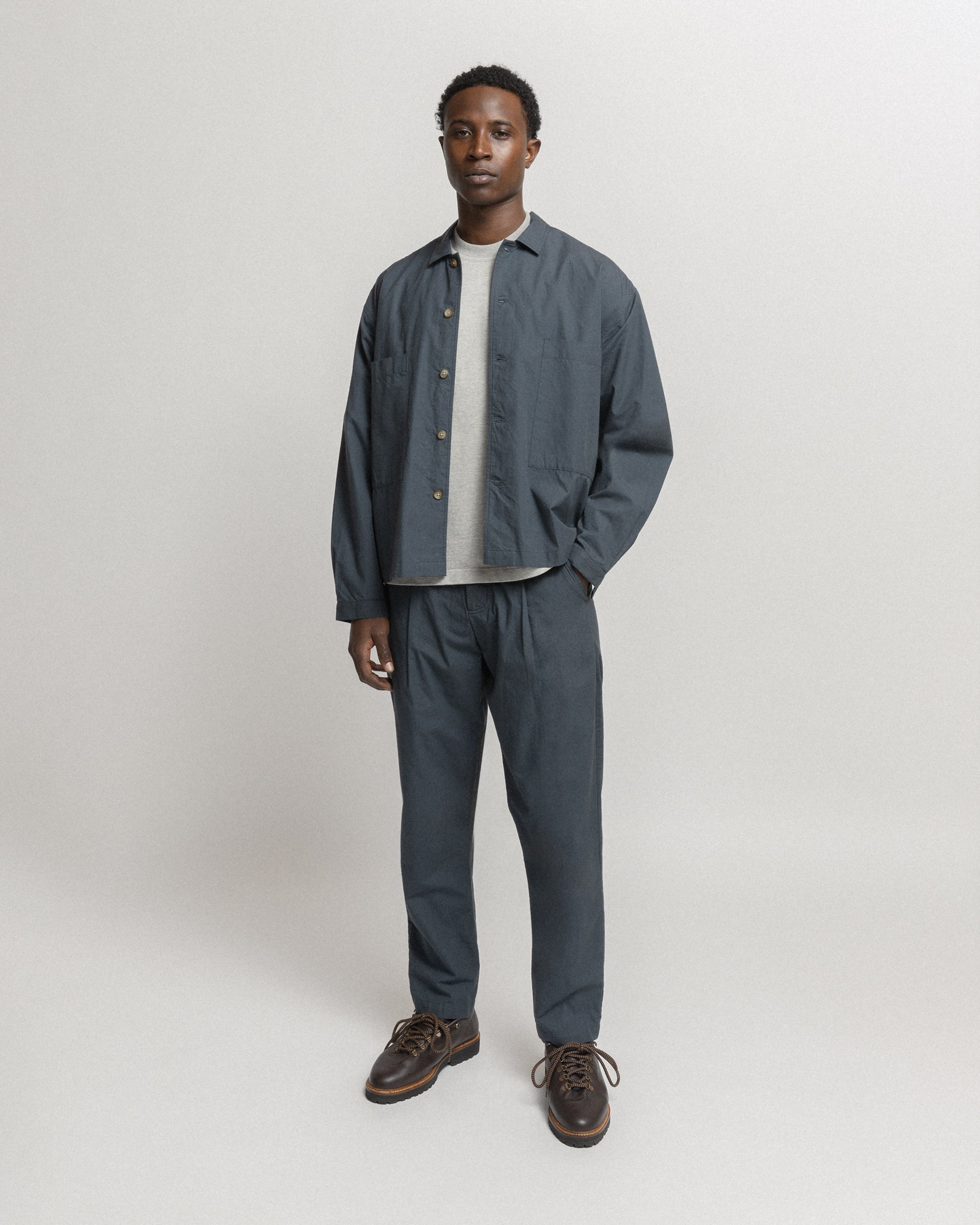 JIAN SINGLE PLEAT PANT - WASHED SLATE COTTON MICRO RIPSTOP