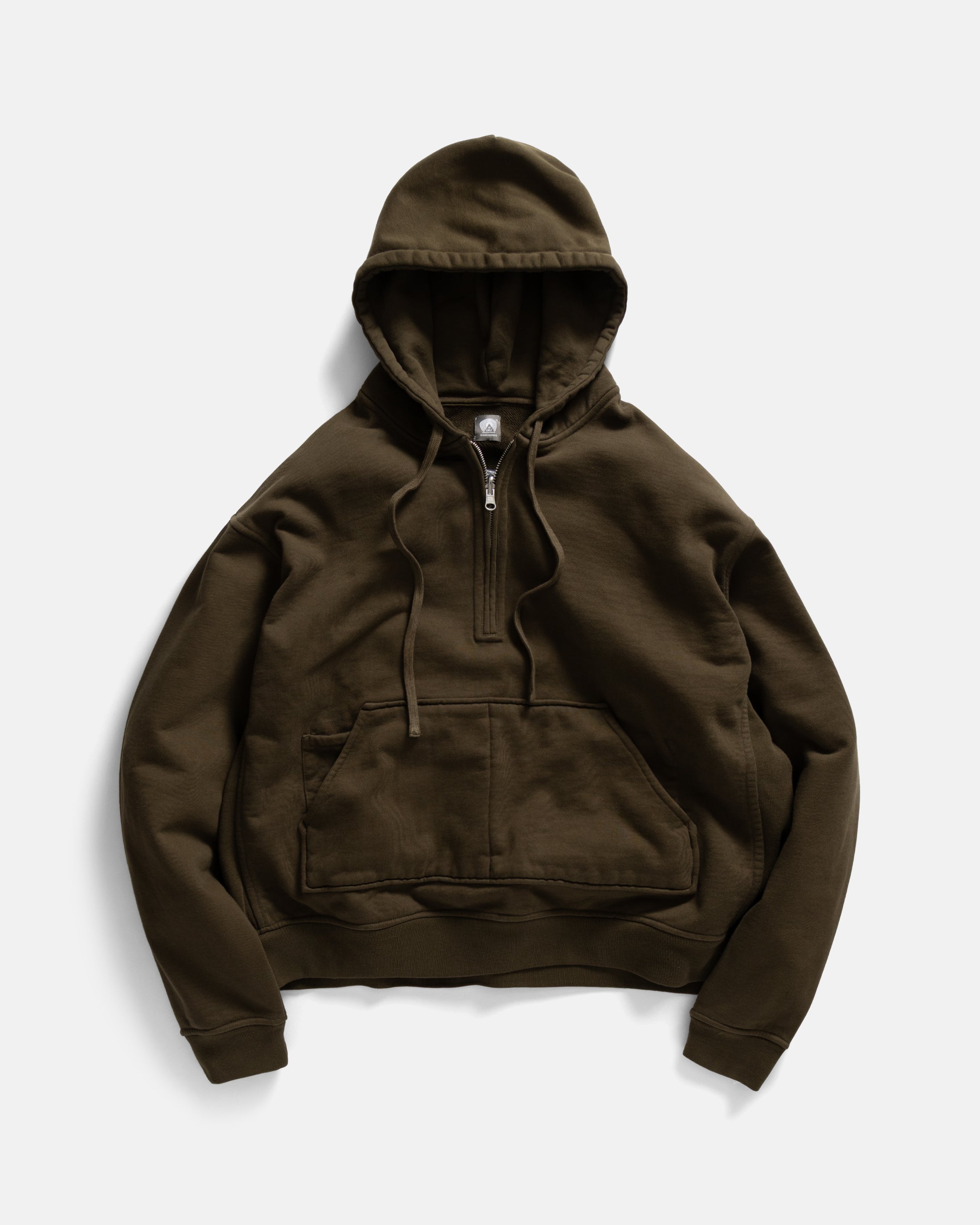 SIMMONS REVERSIBLE HALF-ZIP HOODED SWEATSHIRT - DEEP ARMY ALL COTTON LOOPBACK TERRY FLEECE