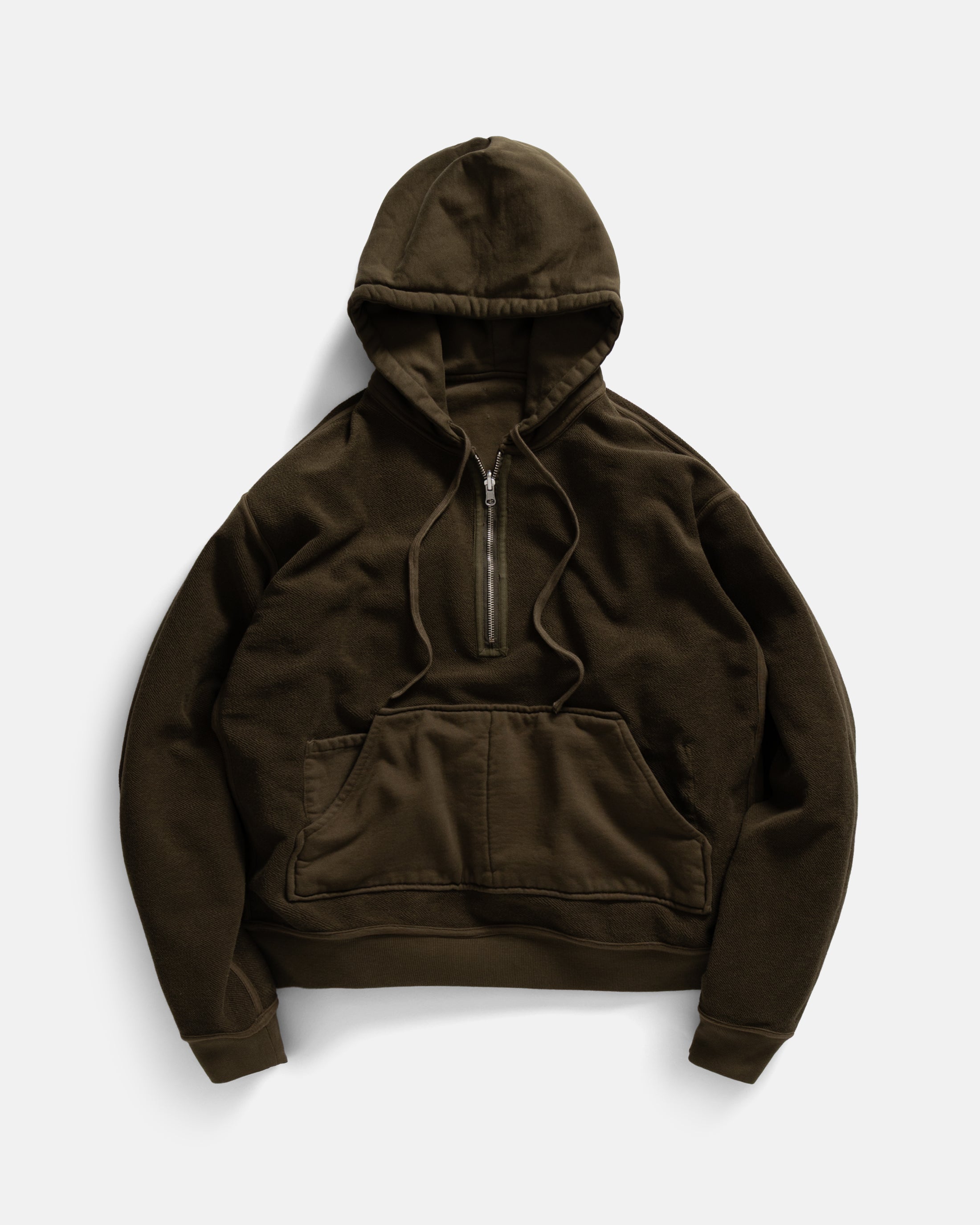 SIMMONS REVERSIBLE HALF-ZIP HOODED SWEATSHIRT - DEEP ARMY ALL COTTON LOOPBACK TERRY FLEECE