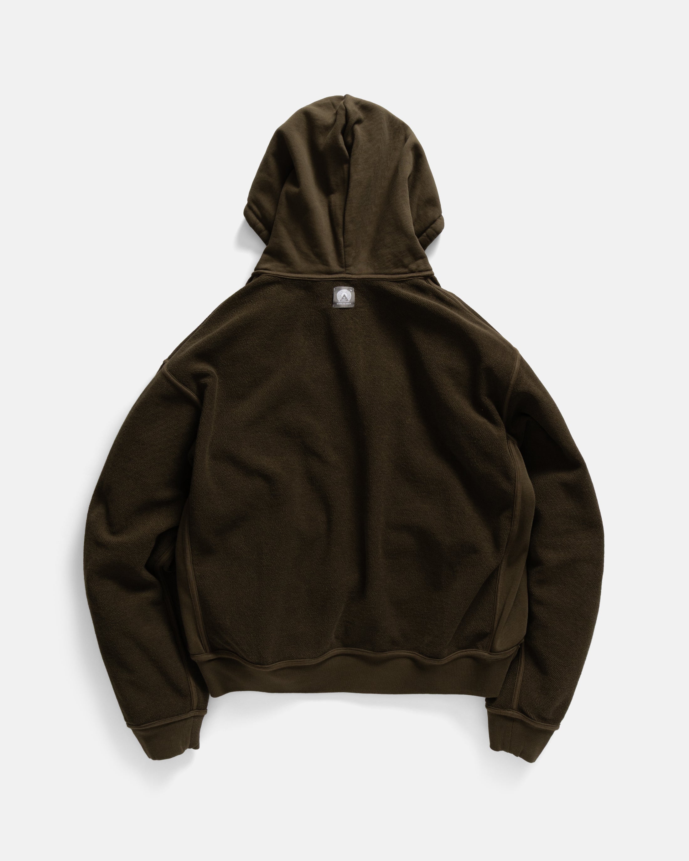 SIMMONS REVERSIBLE HALF-ZIP HOODED SWEATSHIRT - DEEP ARMY ALL COTTON LOOPBACK TERRY FLEECE