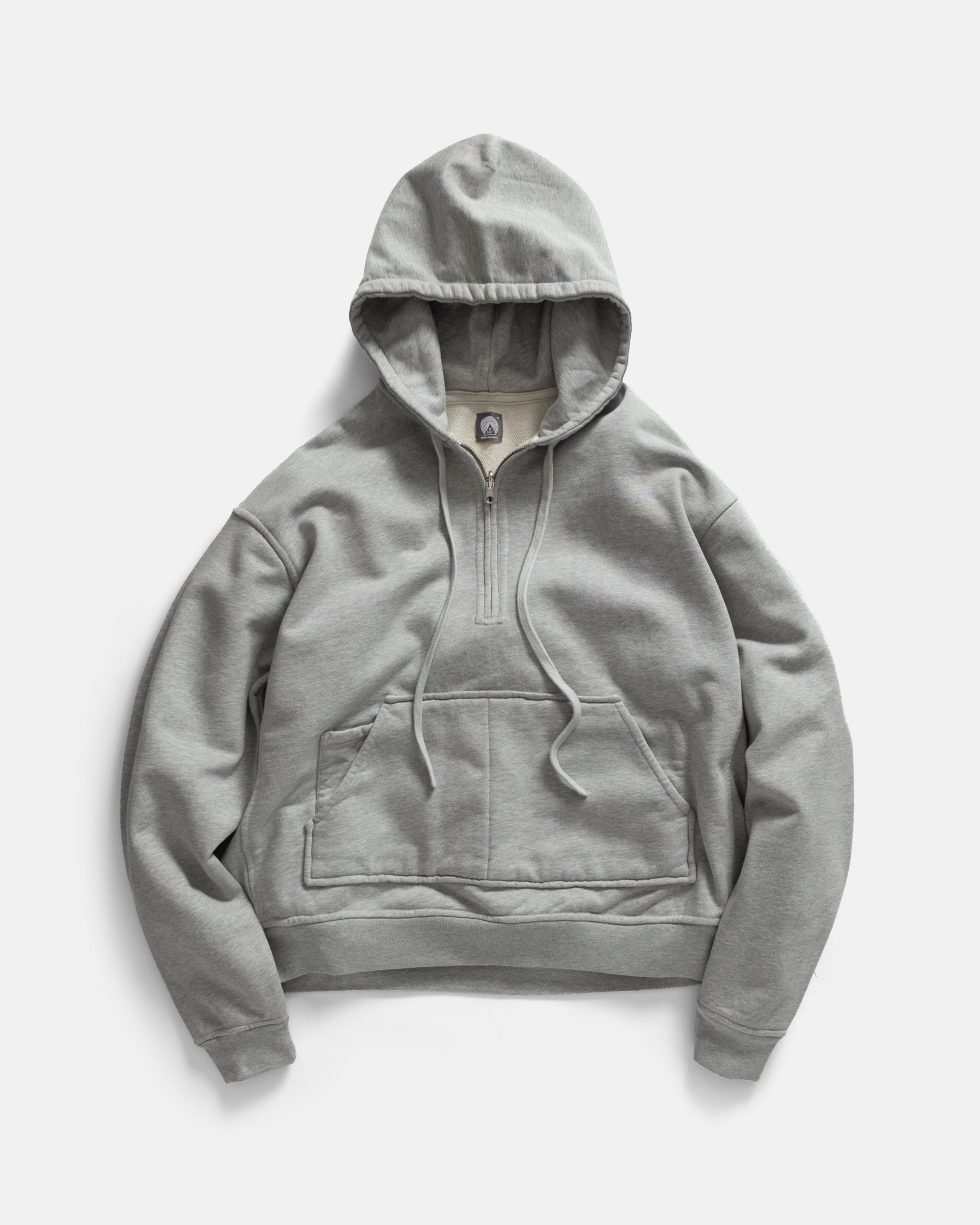 SIMMONS REVERSIBLE HALF-ZIP HOODED SWEATSHIRT - GYM HEATHER ALL COTTON LOOPBACK TERRY FLEECE