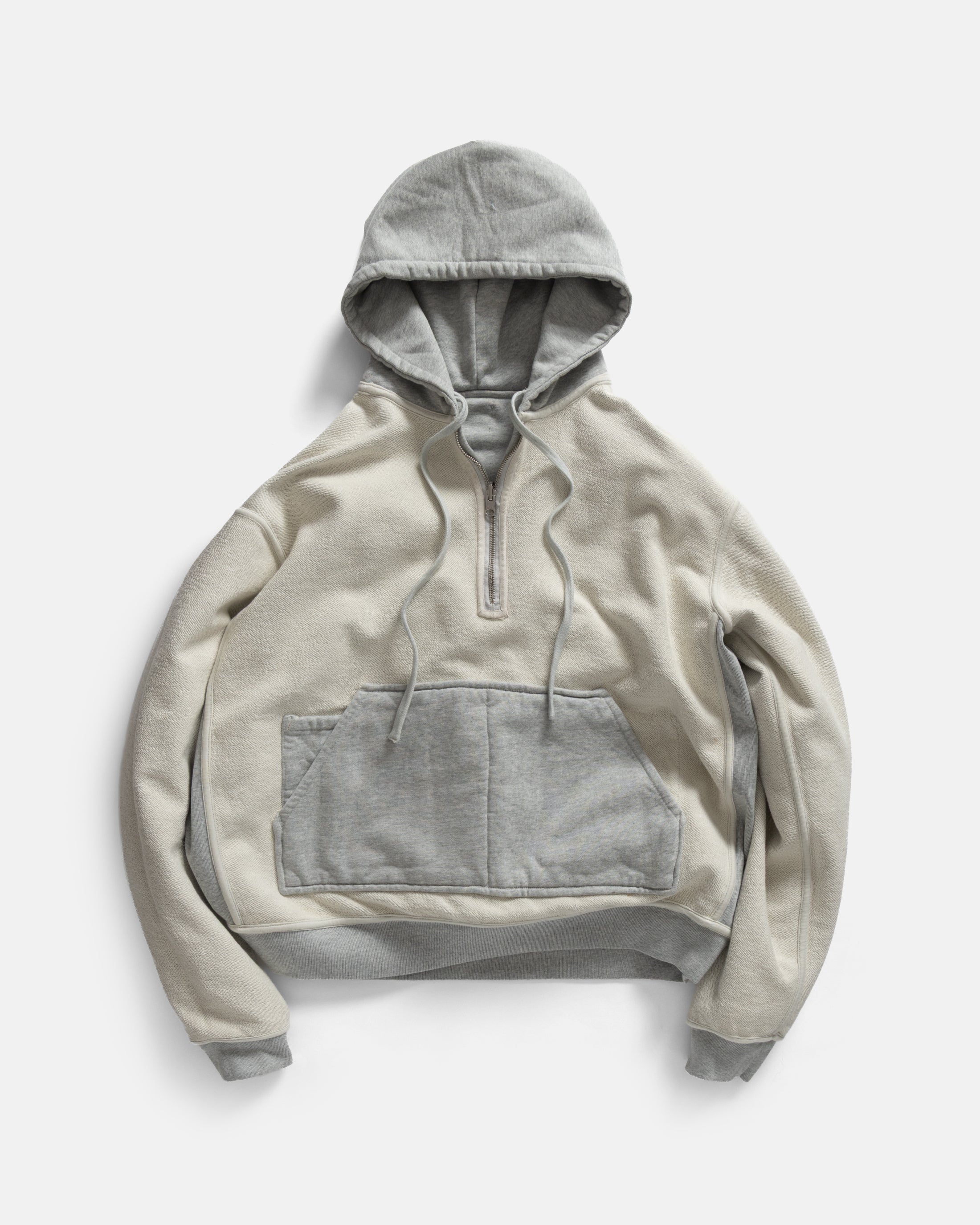 SIMMONS REVERSIBLE HALF-ZIP HOODED SWEATSHIRT - GYM HEATHER ALL COTTON LOOPBACK TERRY FLEECE