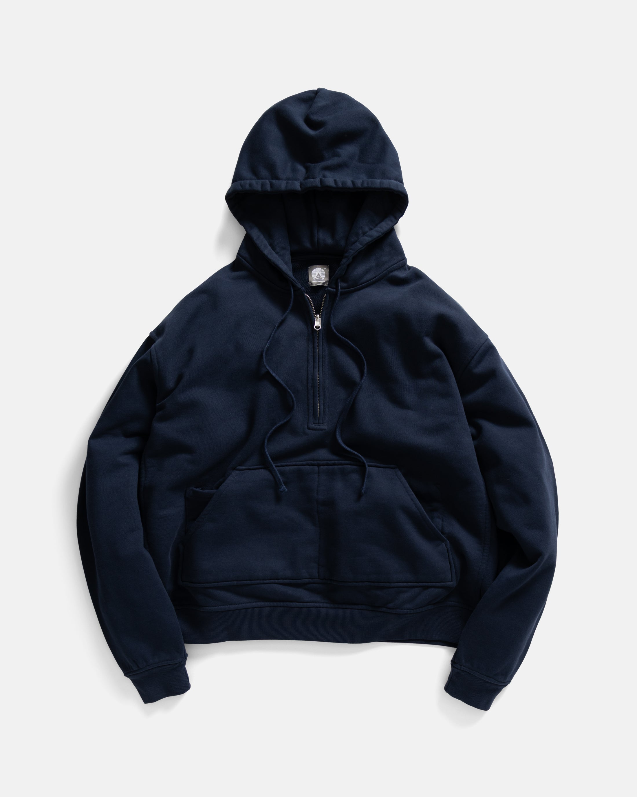 SIMMONS REVERSIBLE HALF-ZIP HOODED SWEATSHIRT - NAVY ALL COTTON LOOPBACK TERRY FLEECE
