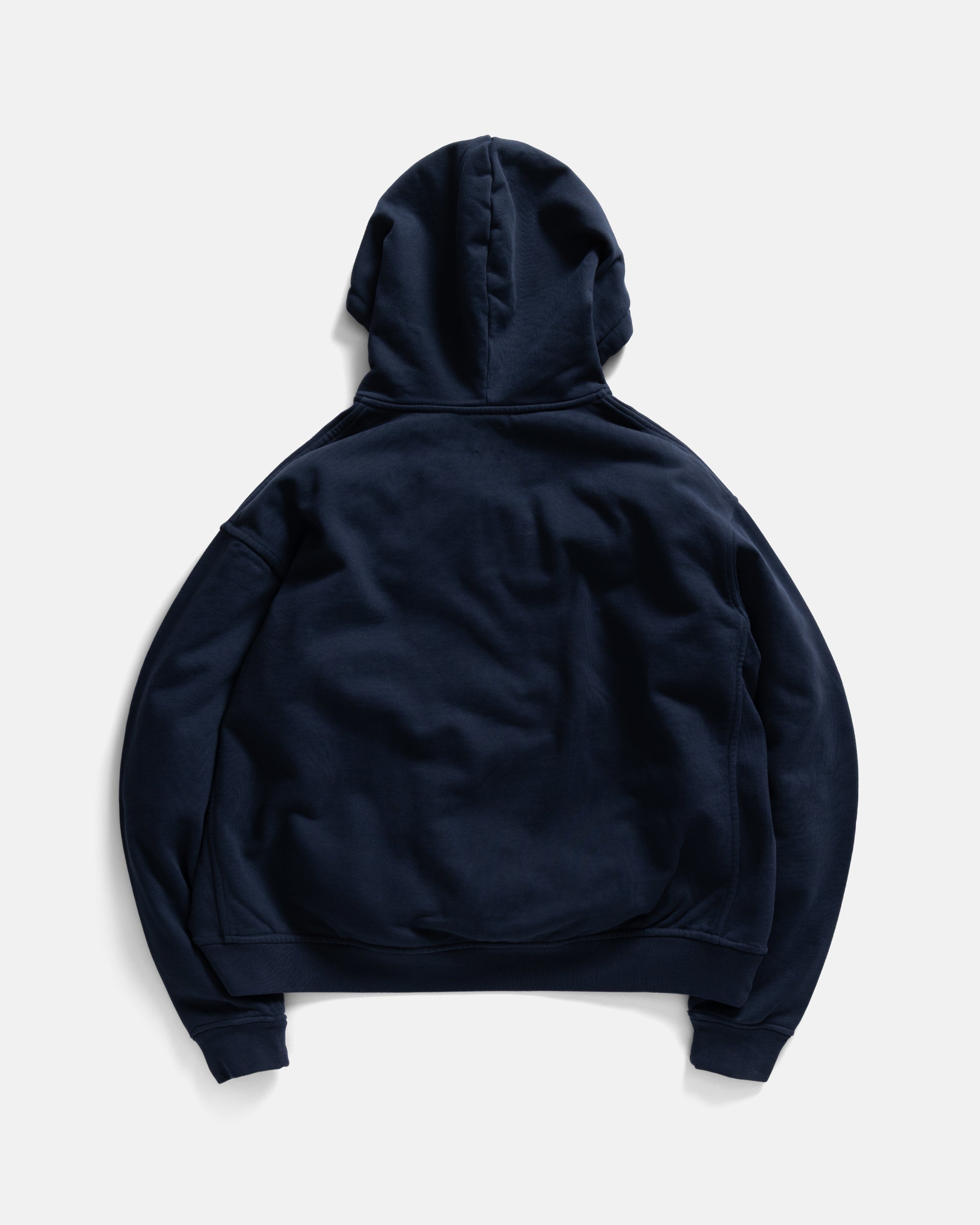 SIMMONS REVERSIBLE HALF-ZIP HOODED SWEATSHIRT - NAVY ALL COTTON LOOPBACK TERRY FLEECE