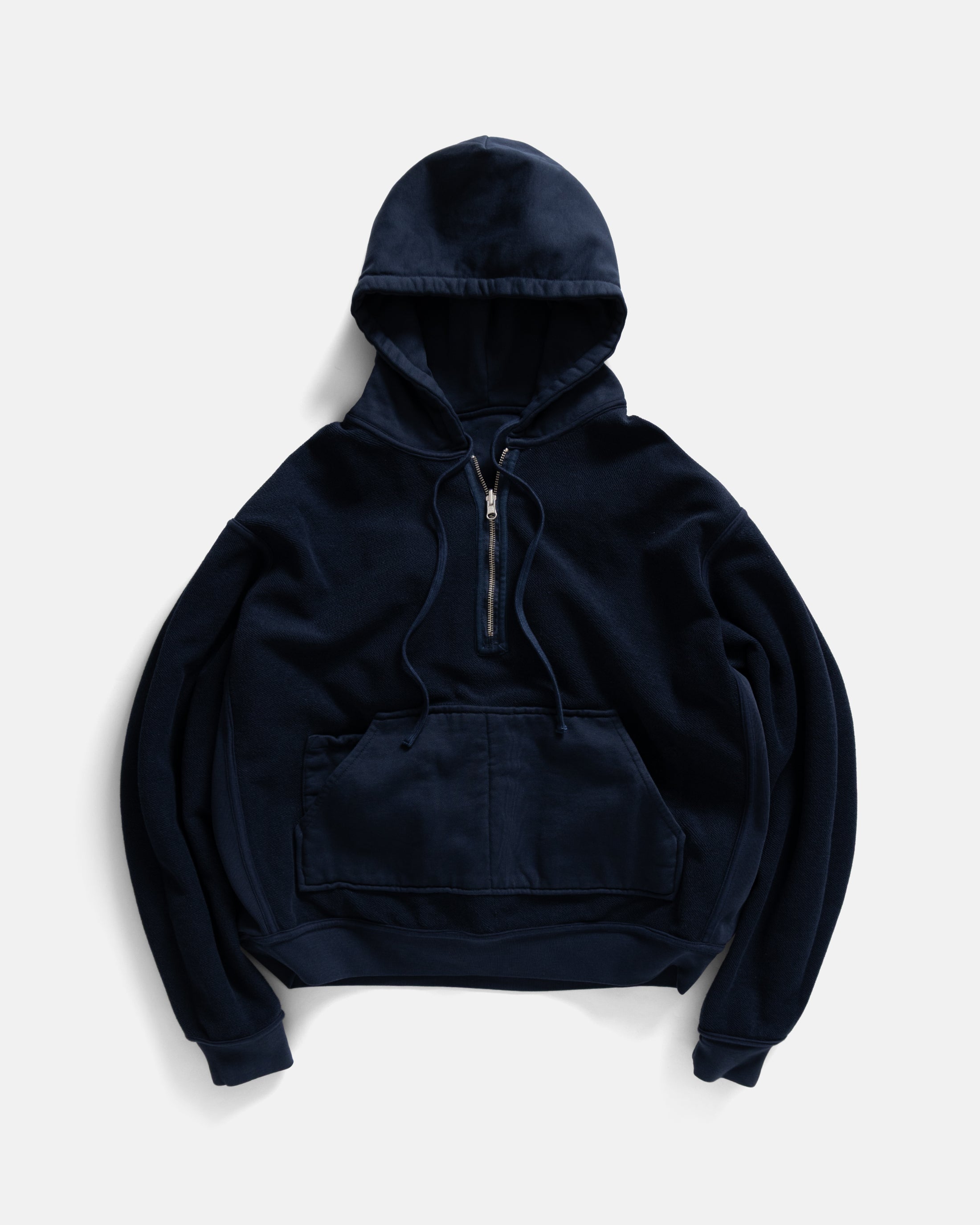 SIMMONS REVERSIBLE HALF-ZIP HOODED SWEATSHIRT - NAVY ALL COTTON LOOPBACK TERRY FLEECE