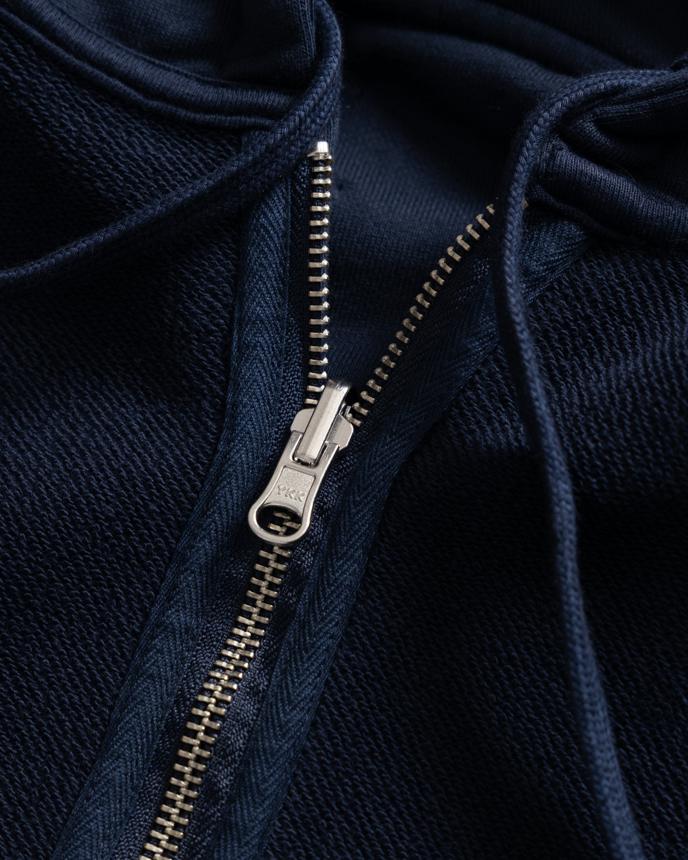 SIMMONS REVERSIBLE HALF-ZIP HOODED SWEATSHIRT - NAVY ALL COTTON LOOPBACK TERRY FLEECE