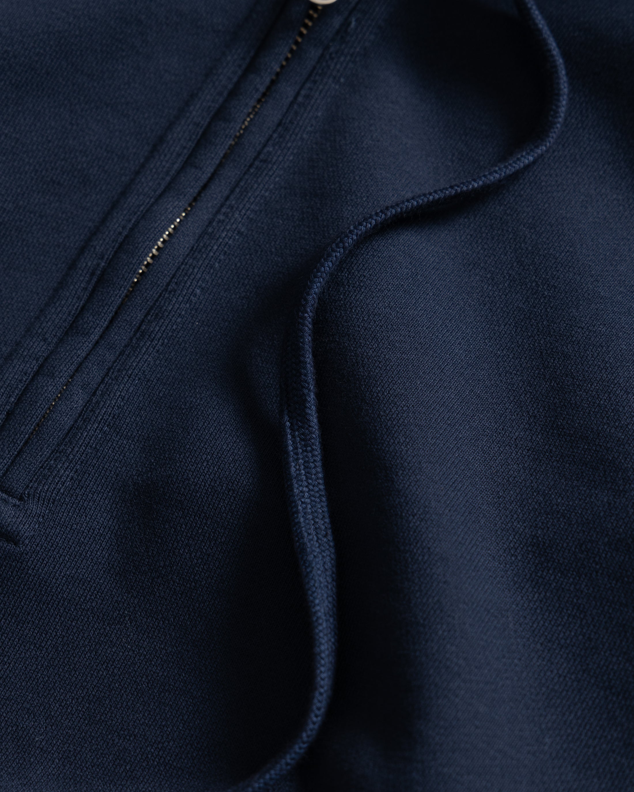 SIMMONS REVERSIBLE HALF-ZIP HOODED SWEATSHIRT - NAVY ALL COTTON LOOPBACK TERRY FLEECE