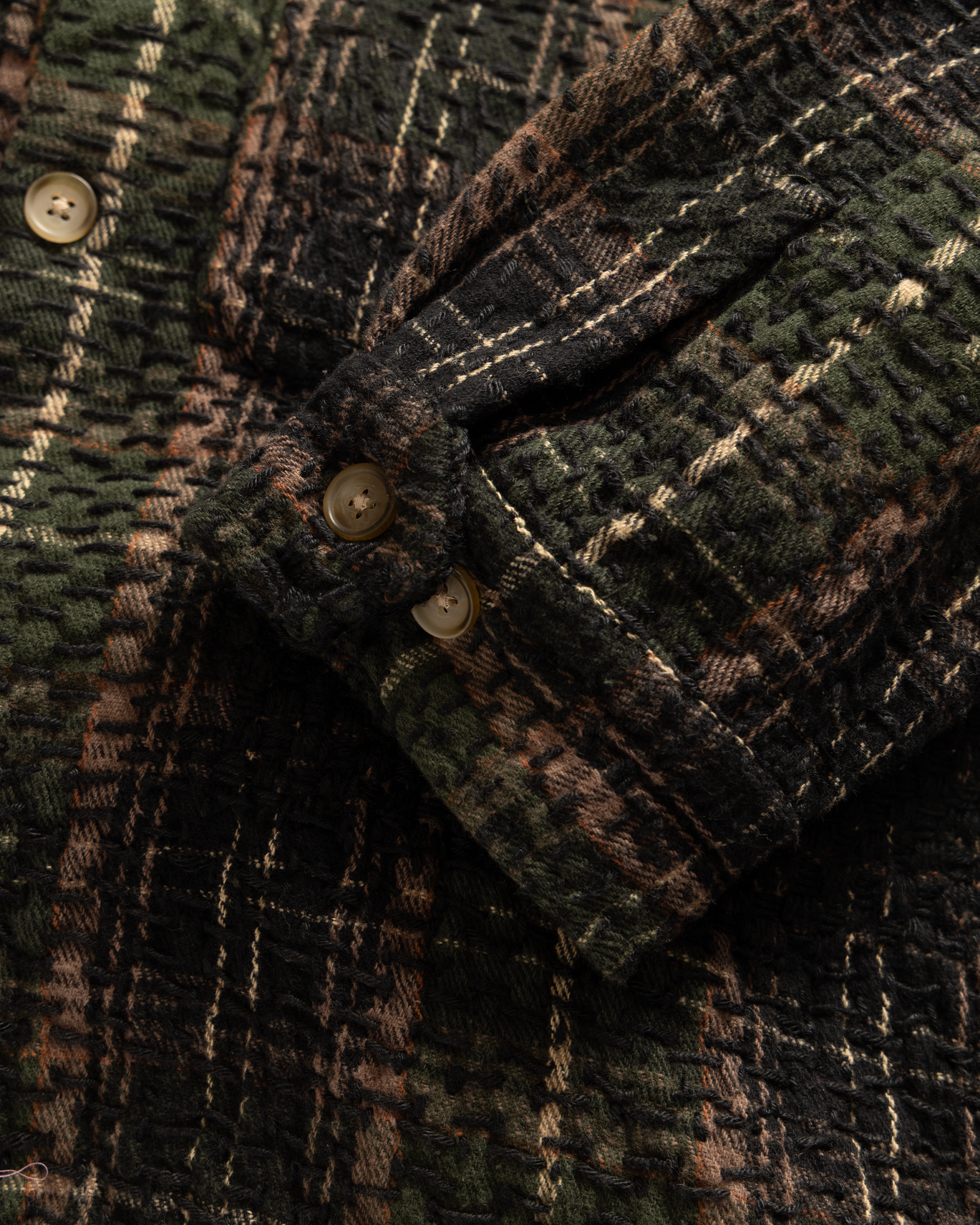 PILCHUCK HAND-EMBROIDERED OVERSHIRT - HUNTER / SHROOM / ECRU / CLAY COTTON FLANNEL WITH KANTHA STITCHING