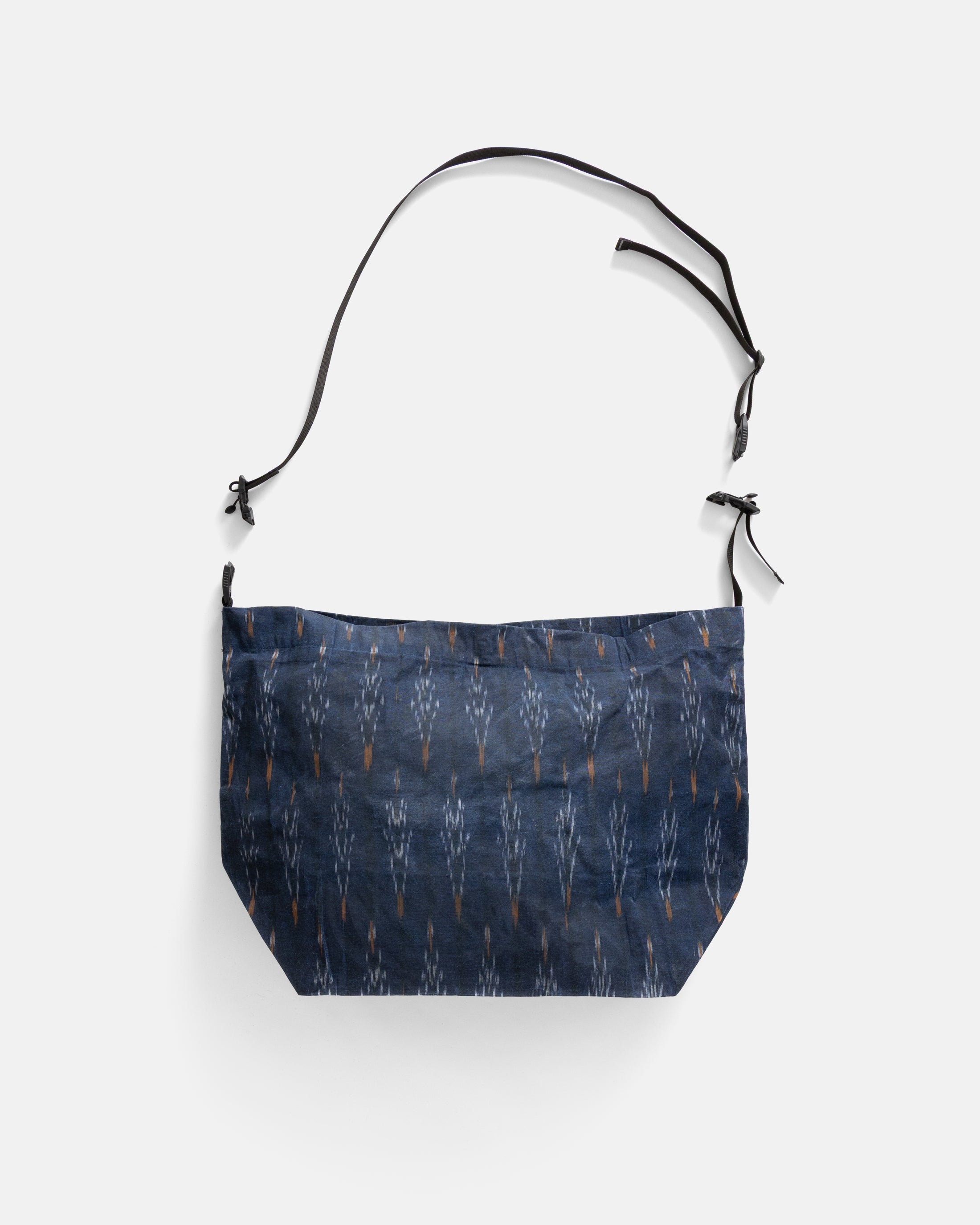 CONVERTIBLE CARRY-ALL SLING - MIDNIGHT / ECRU / ORANGE BEESWAX COATED HANDWOVEN COTTON IKAT