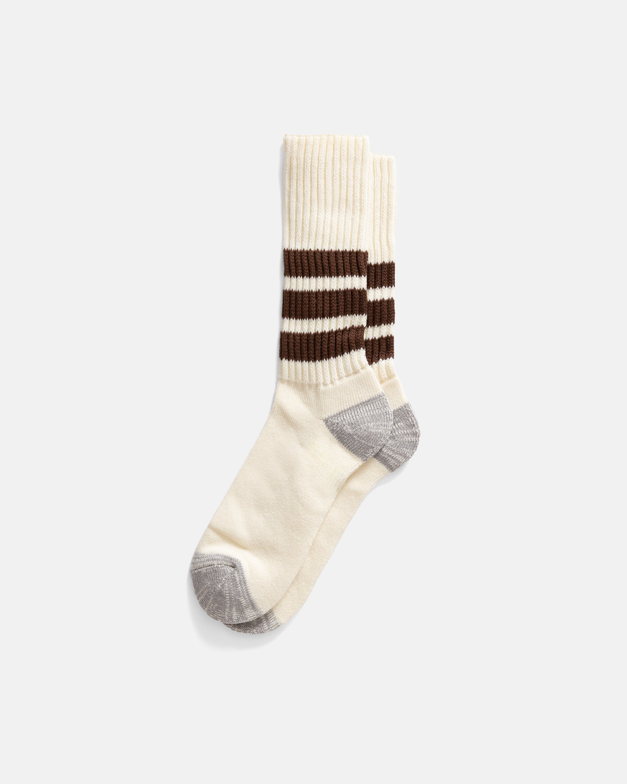 ROTOTO COARSE RIBBED OLDSCHOOL CREW SOCKS - BROWN