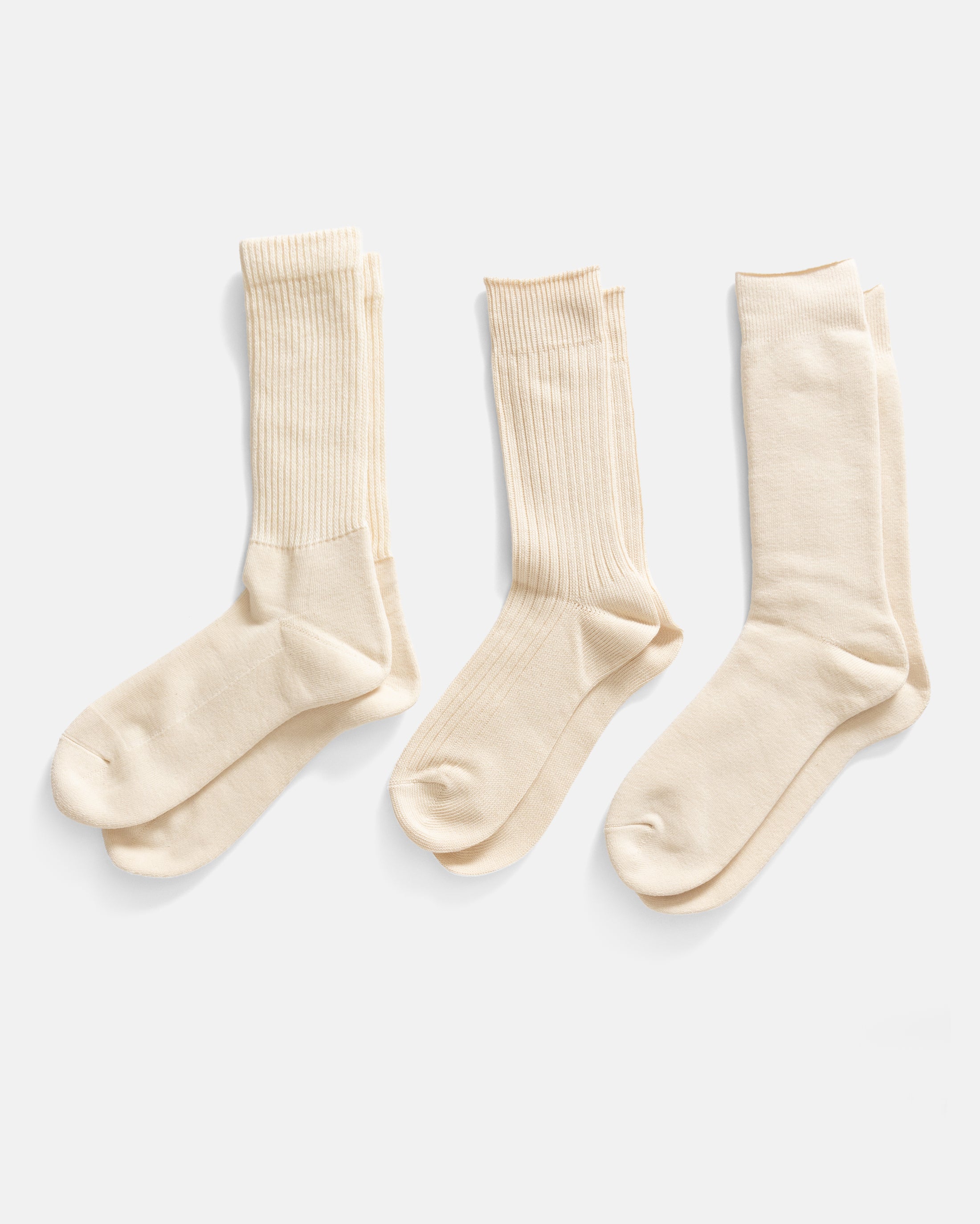 ROTOTO ORGANIC DAILY 3 PACK CREW SOCKS - ECRU