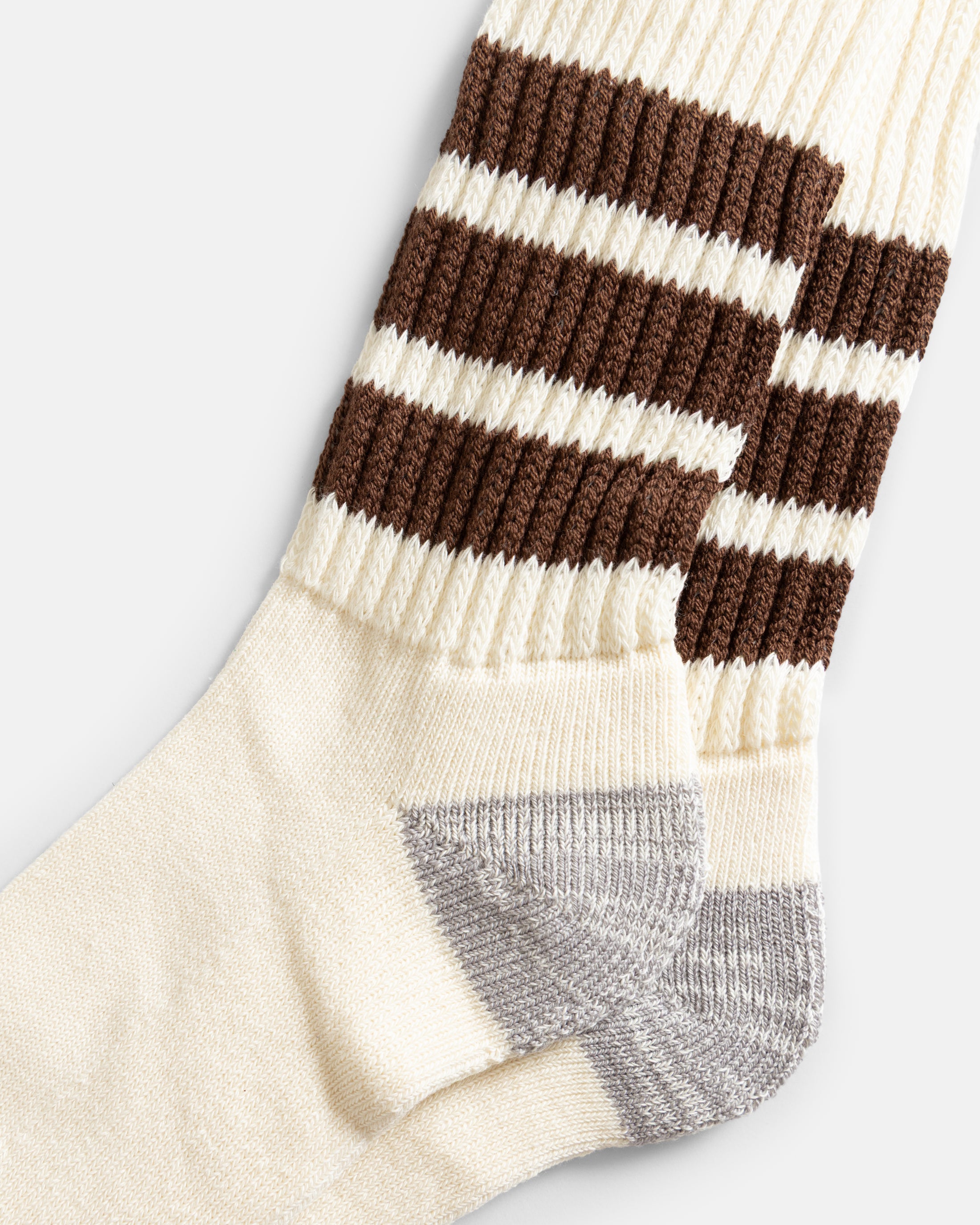 ROTOTO COARSE RIBBED OLDSCHOOL CREW SOCKS - BROWN