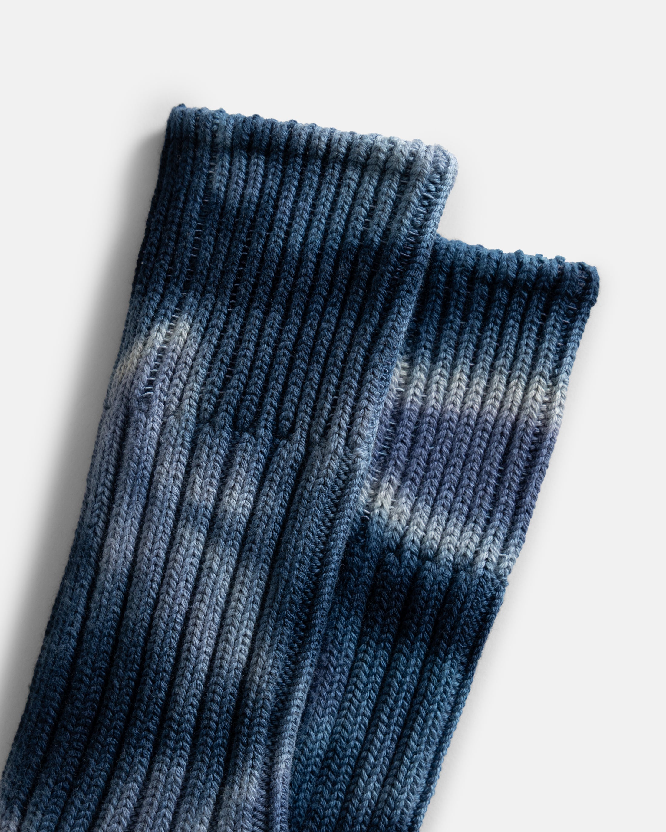 ROTOTO CHUNKY RIBBED CREW SOCKS ”TIE DYE” - NAVY / BLUE