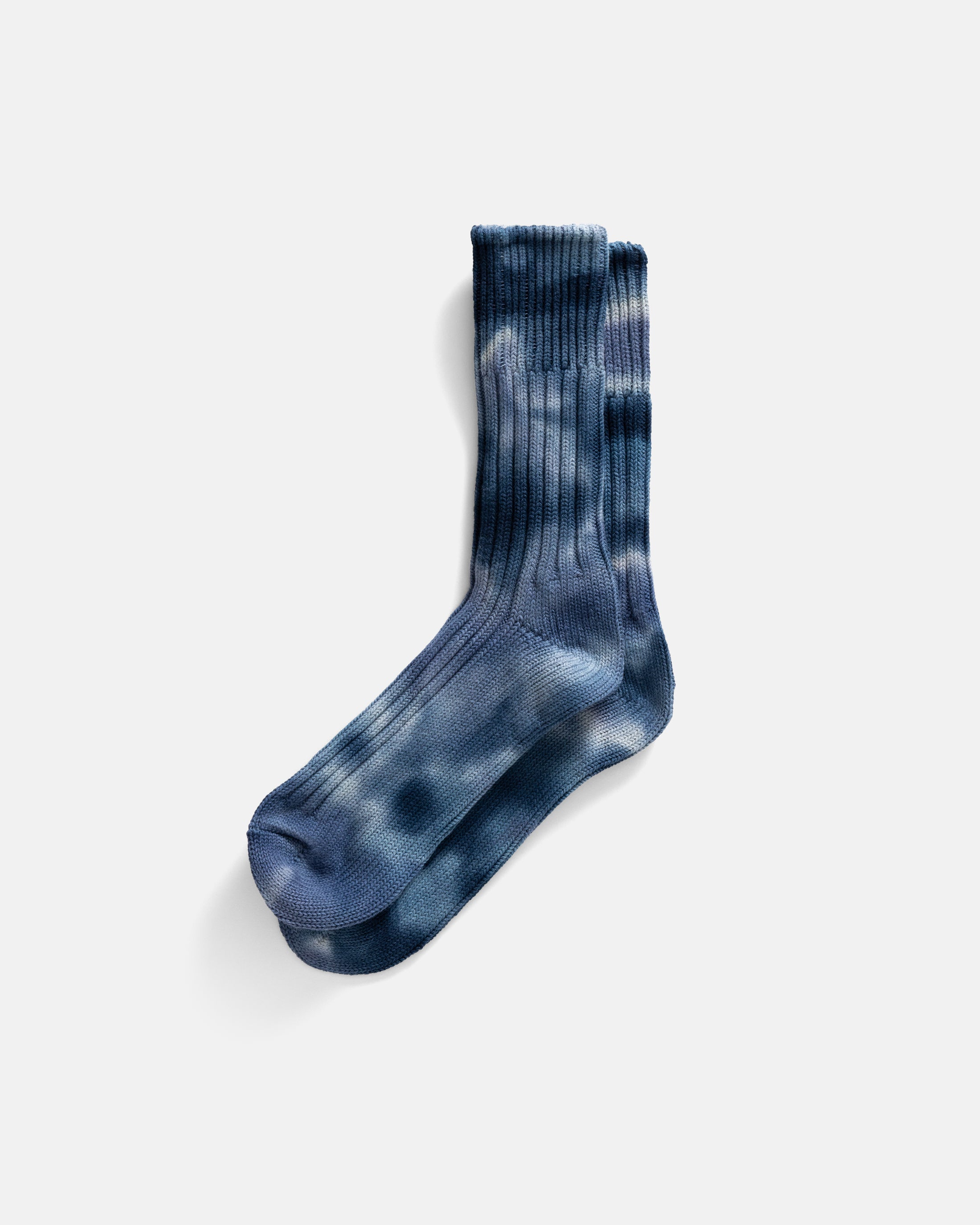 ROTOTO CHUNKY RIBBED CREW SOCKS ”TIE DYE” - NAVY / BLUE