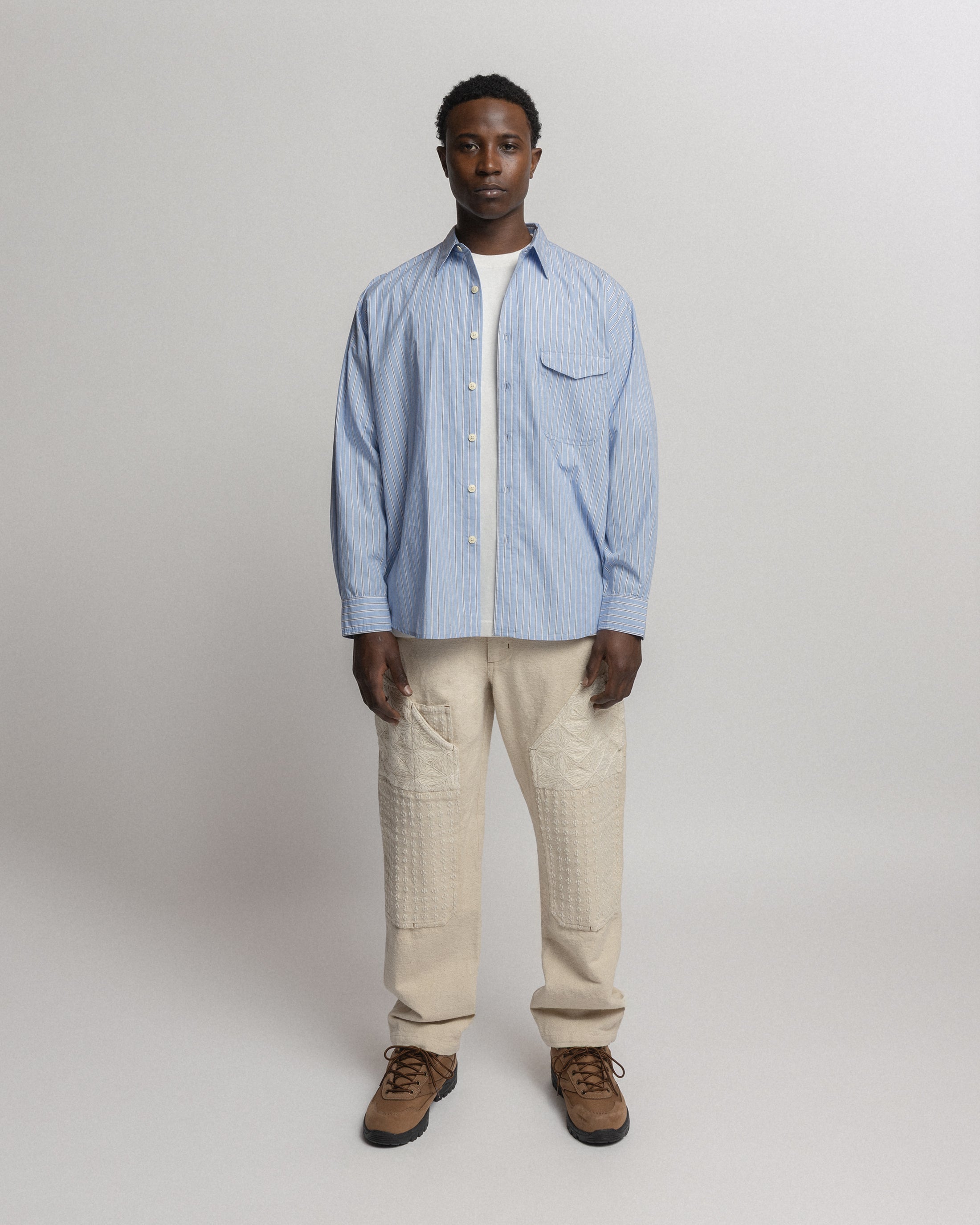 LOCUST POINT COLLAR SHIRT - ROYAL / WHITE / NAVY POPLIN STRIPE