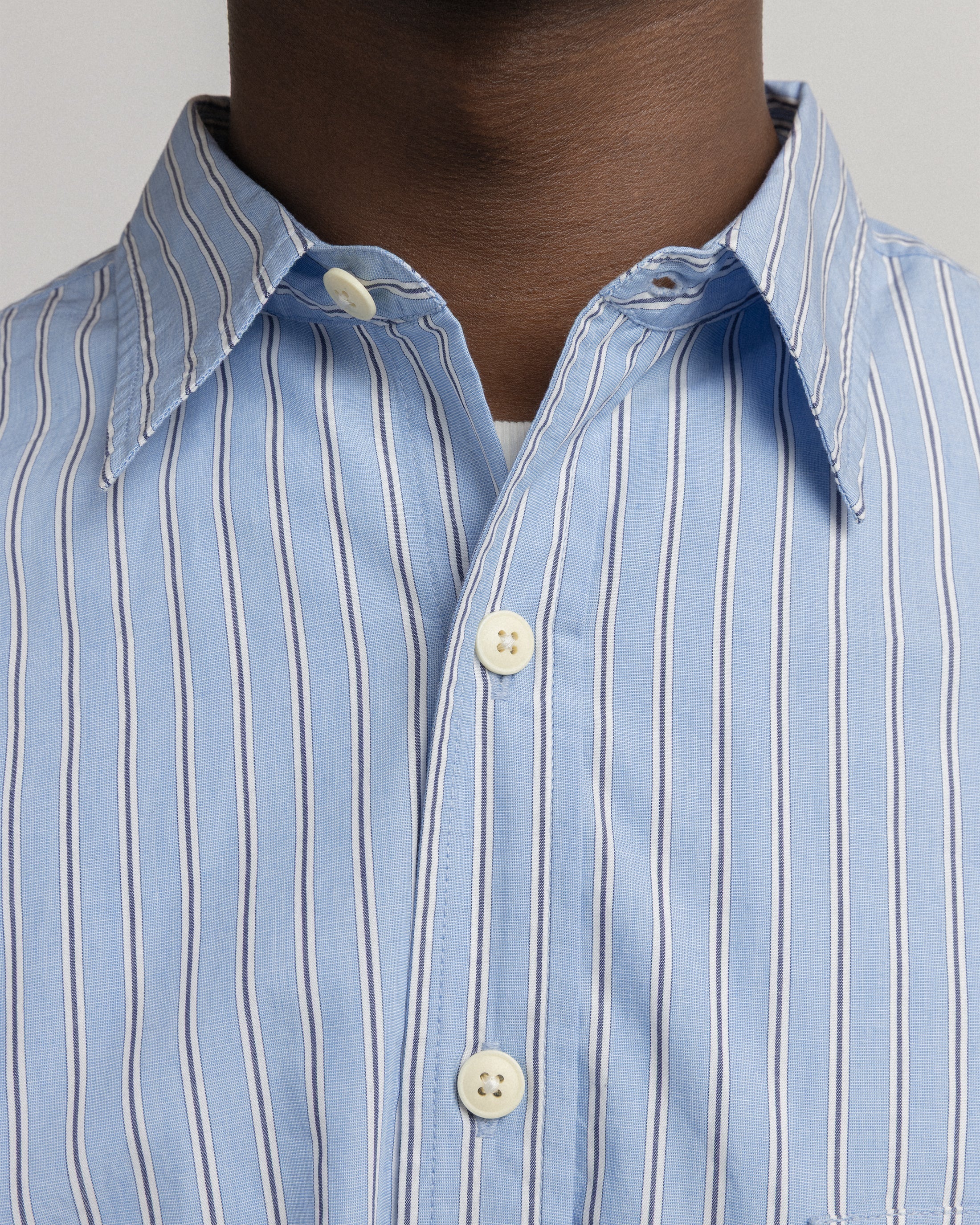 LOCUST POINT COLLAR SHIRT - ROYAL / WHITE / NAVY POPLIN STRIPE