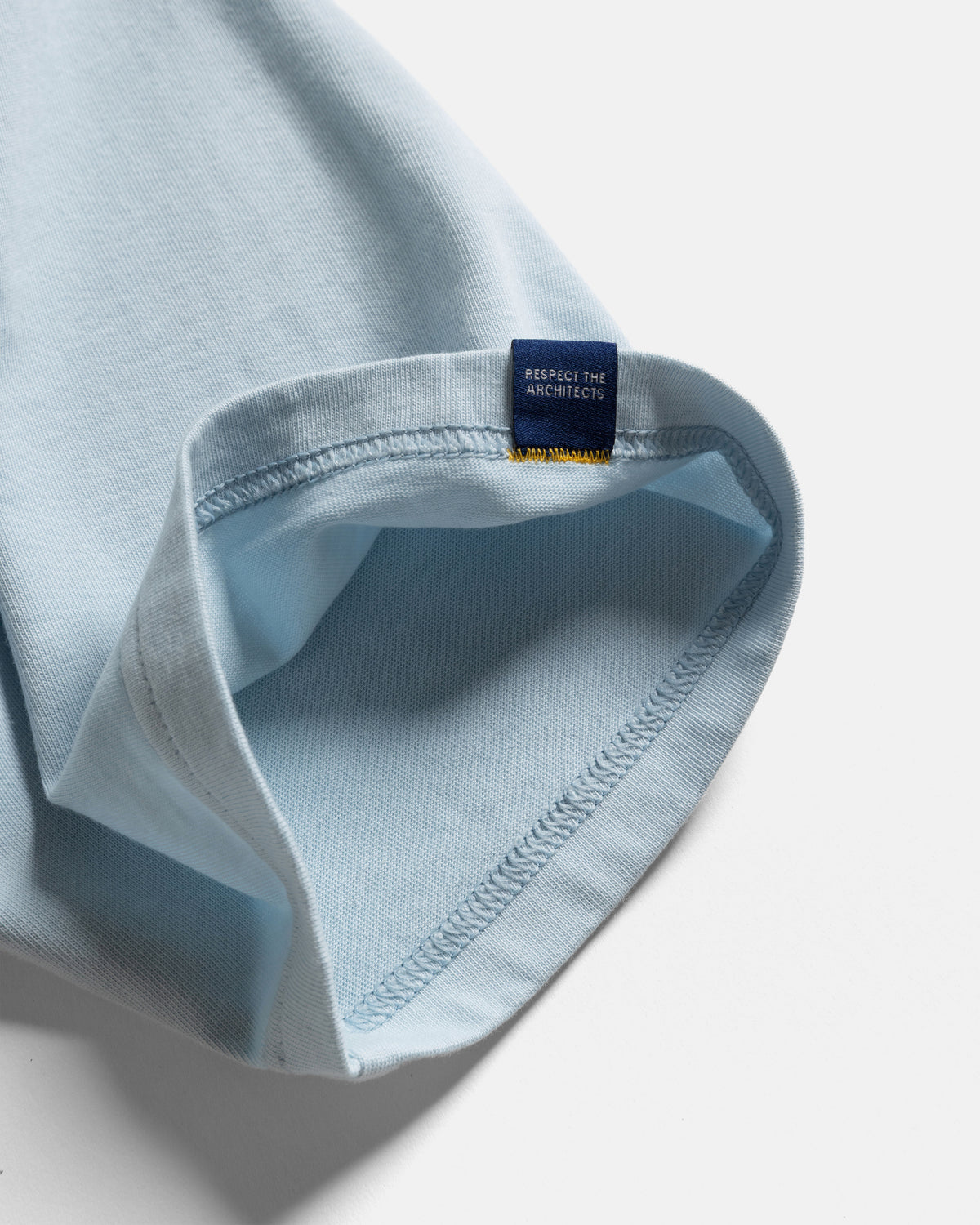 A# HAND BLOCK PRINTED RAE ALY TEE - BARELY NATURAL INDIGO / WHITE / GOLDENROD 7.75 oz. ALL SEASON COTTON JERSEY