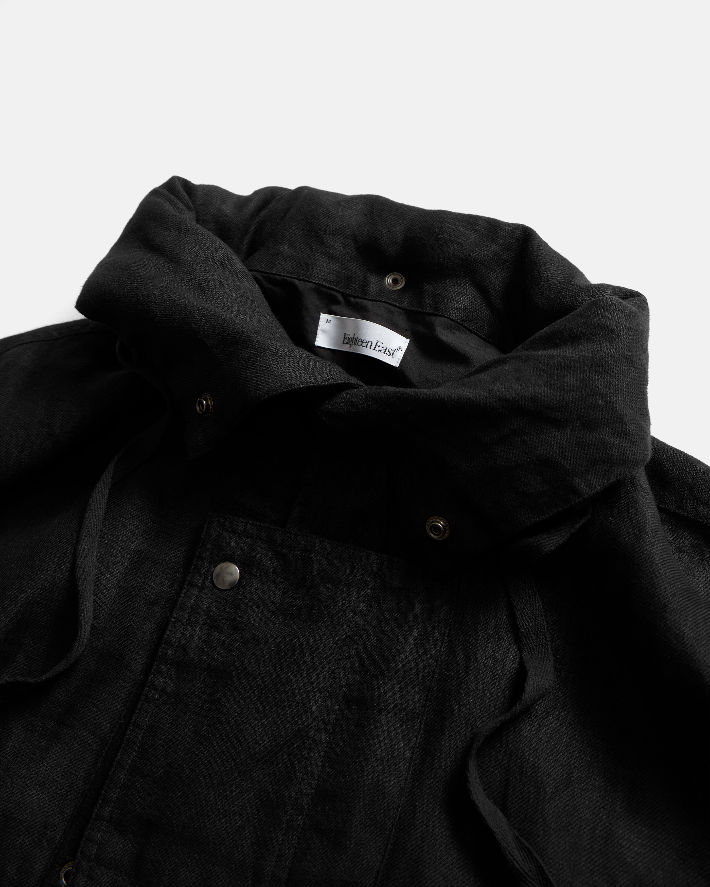 THEO GIANT SAILING PARKA - BLACK LINEN TWILL
