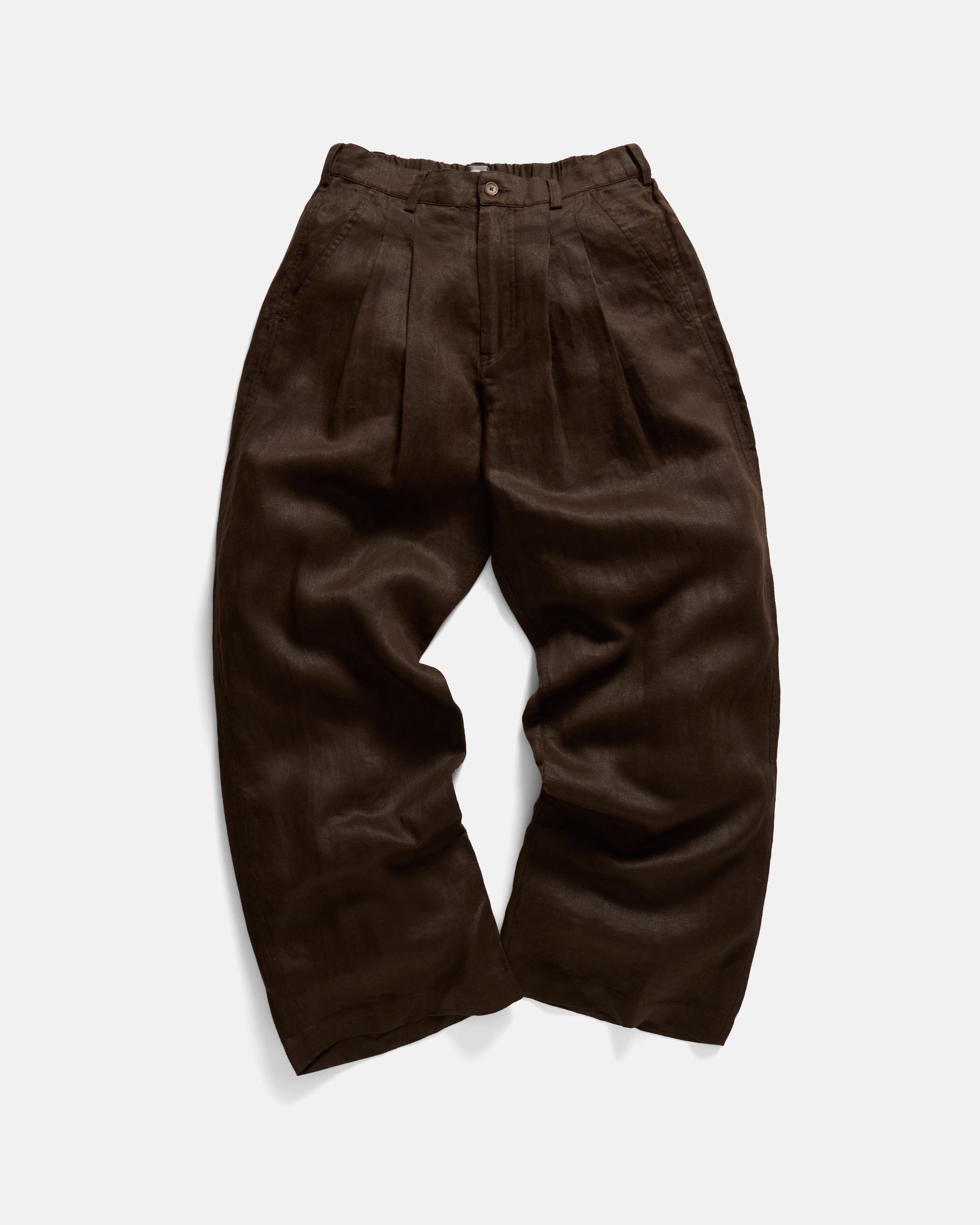 TINO DOUBLE PLEATED WIDE EASY PANT - CACAO LINEN TWILL