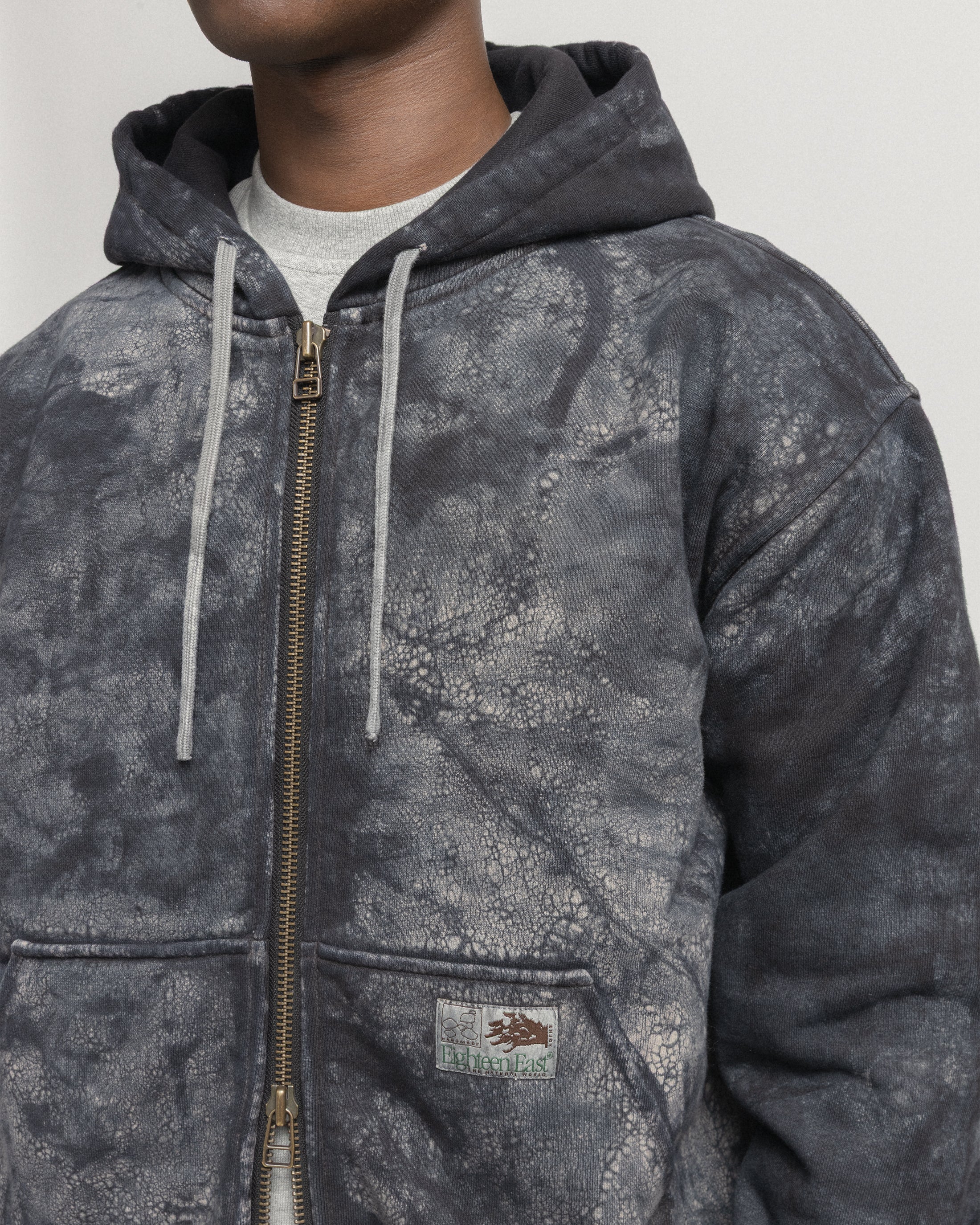 TOLMIE FULLZIP SWEATSHIRT - BLACK DABU DYED 19oz. ALL COTTON FLEECE WITH EARTH PAISLEY PRINTED LOOPBACK TERRY BACK