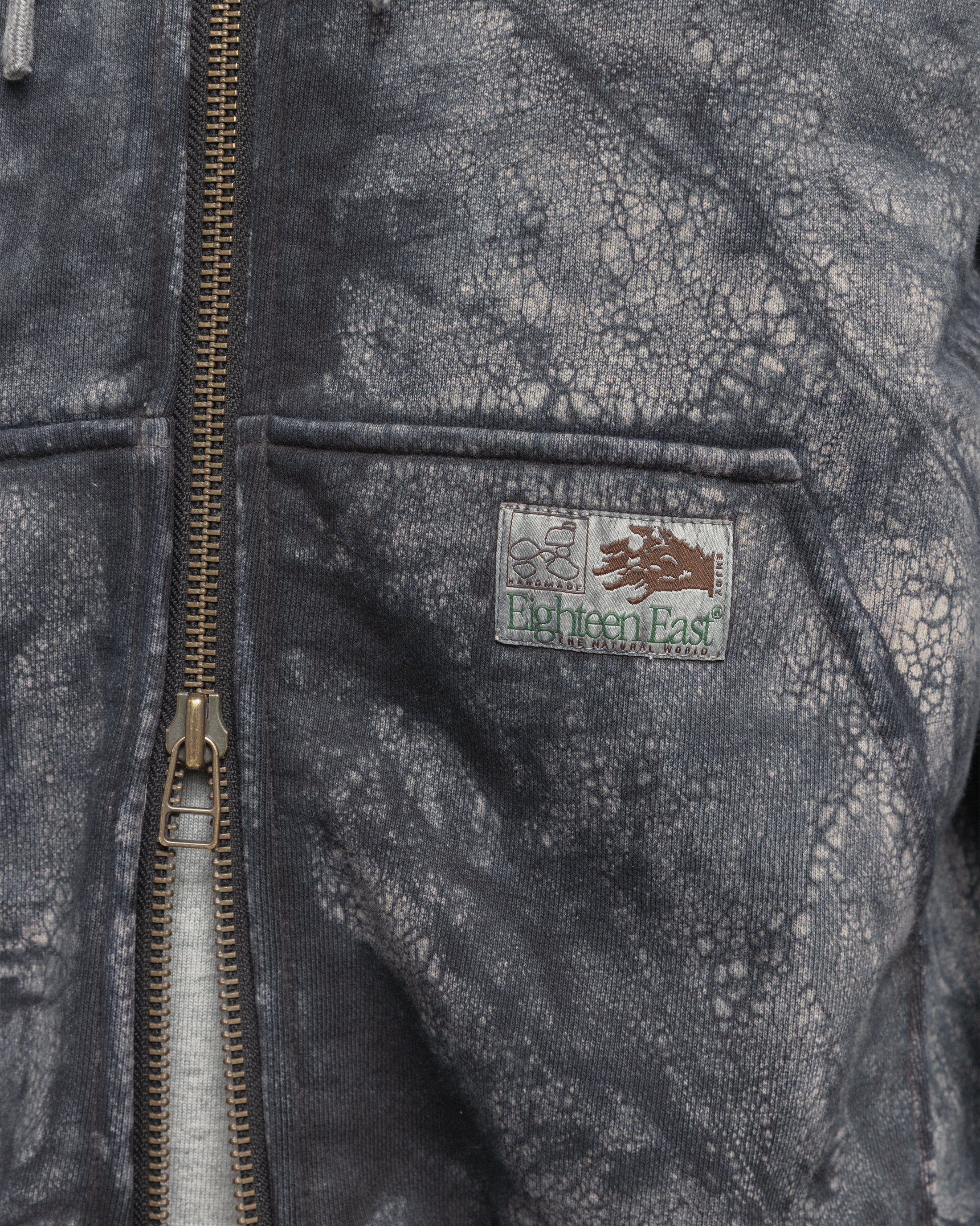 TOLMIE FULLZIP SWEATSHIRT - BLACK DABU DYED 19oz. ALL COTTON FLEECE WITH EARTH PAISLEY PRINTED LOOPBACK TERRY BACK