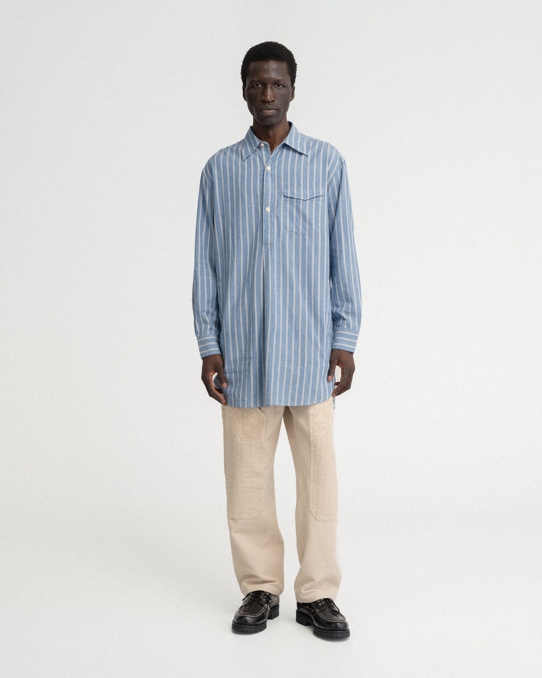 UDAI KURTA - CHAMBRAY / WHITE / NAVY YARN DYED END ON END COTTON