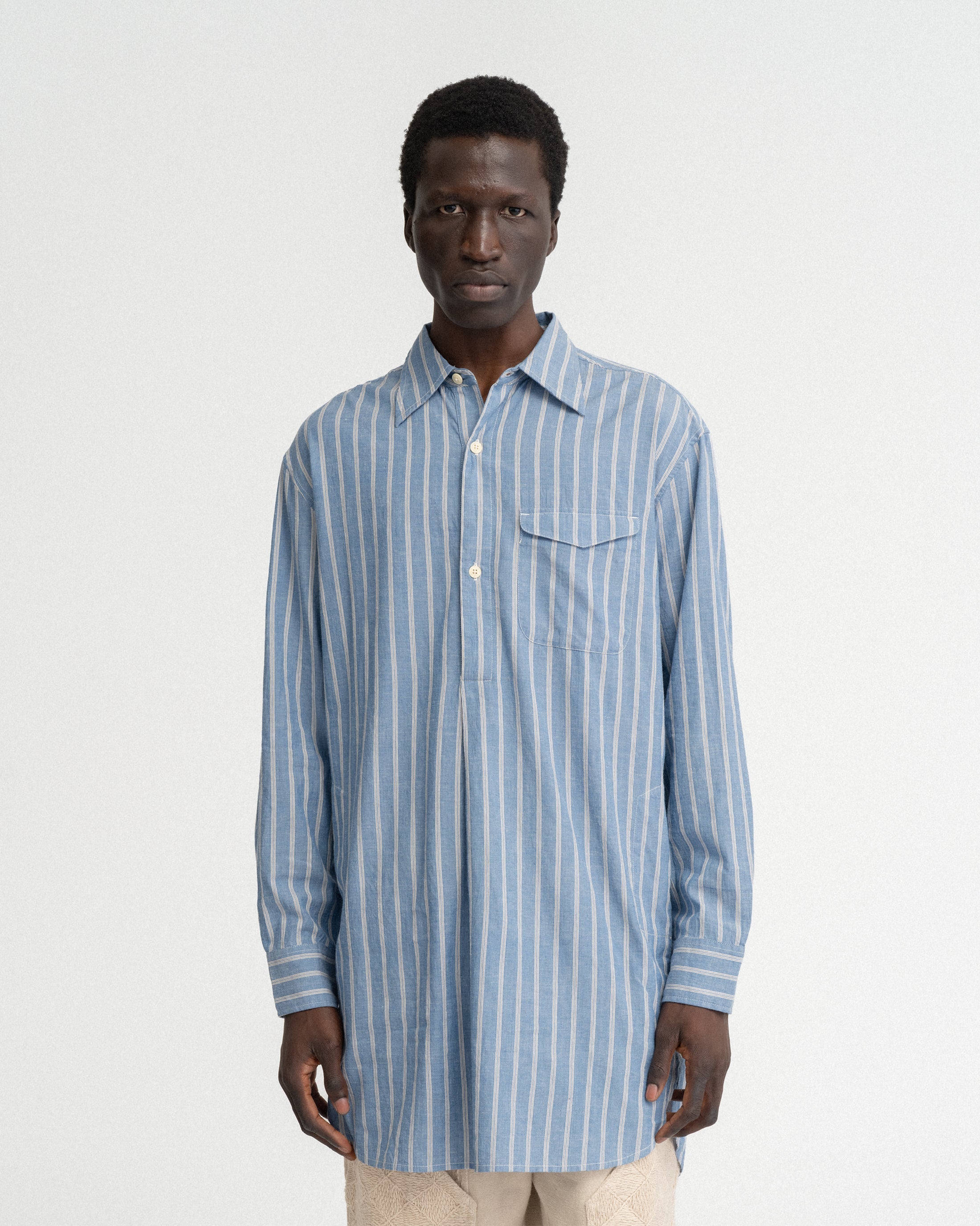 UDAI KURTA - CHAMBRAY / WHITE / NAVY YARN DYED END ON END COTTON