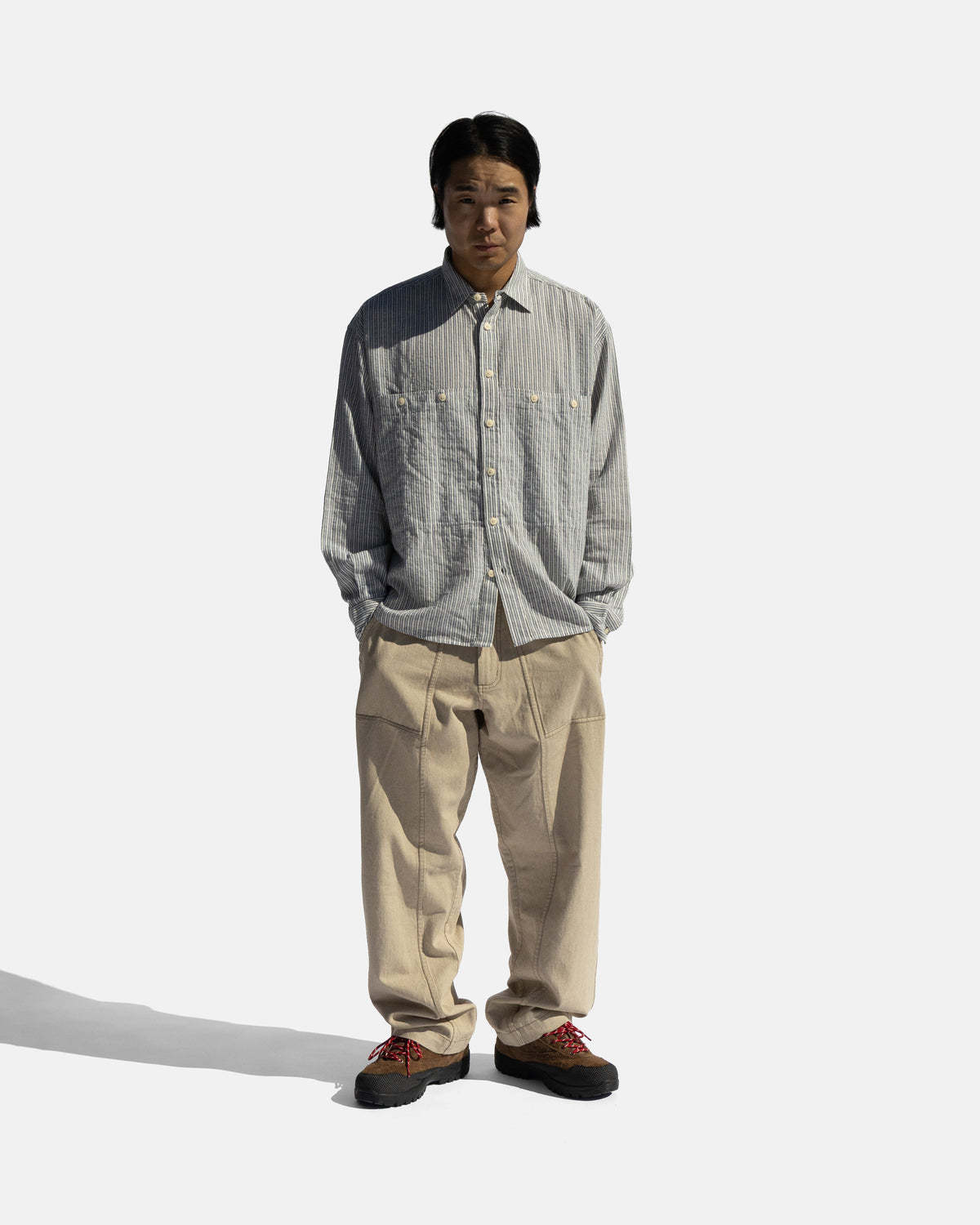 LS EASY WORK SHIRT - WHITE / BARELY INDIGO / FRENCH INDIGO HANDLOOM STRIPED COTTON
