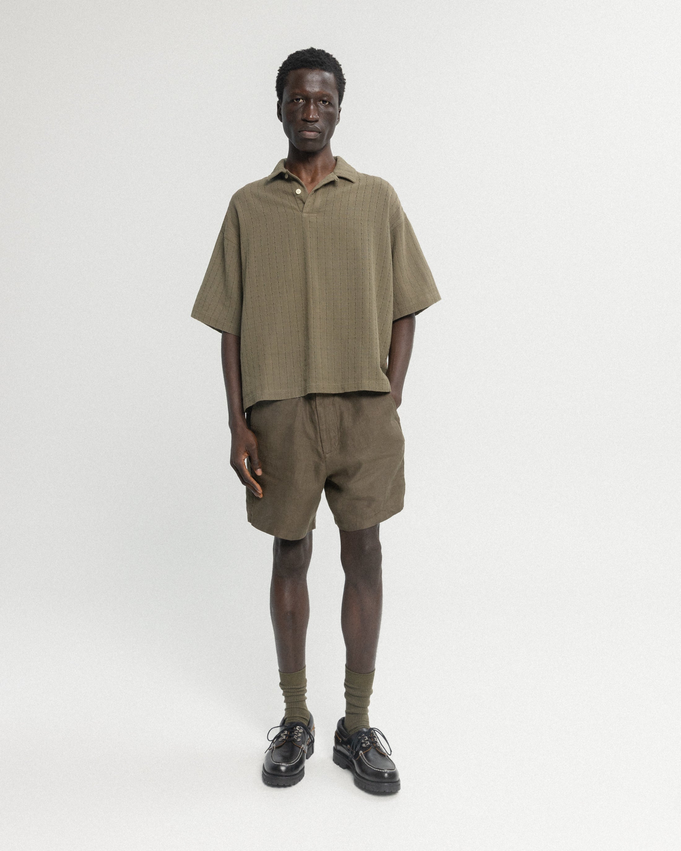 PETER SS POLO - COYOTE HANDWOVEN COTTON MESH