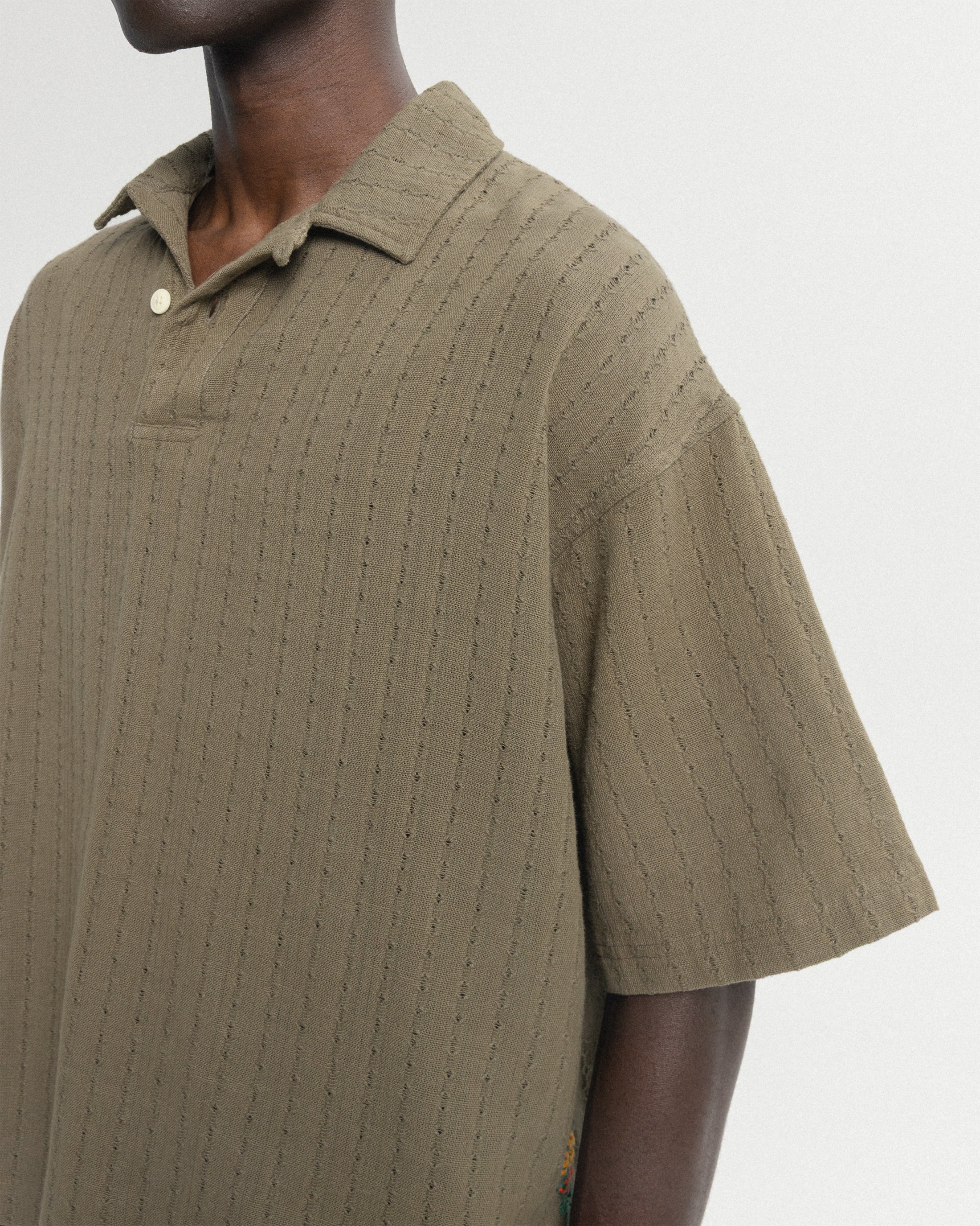 PETER SS POLO - COYOTE HANDWOVEN COTTON MESH