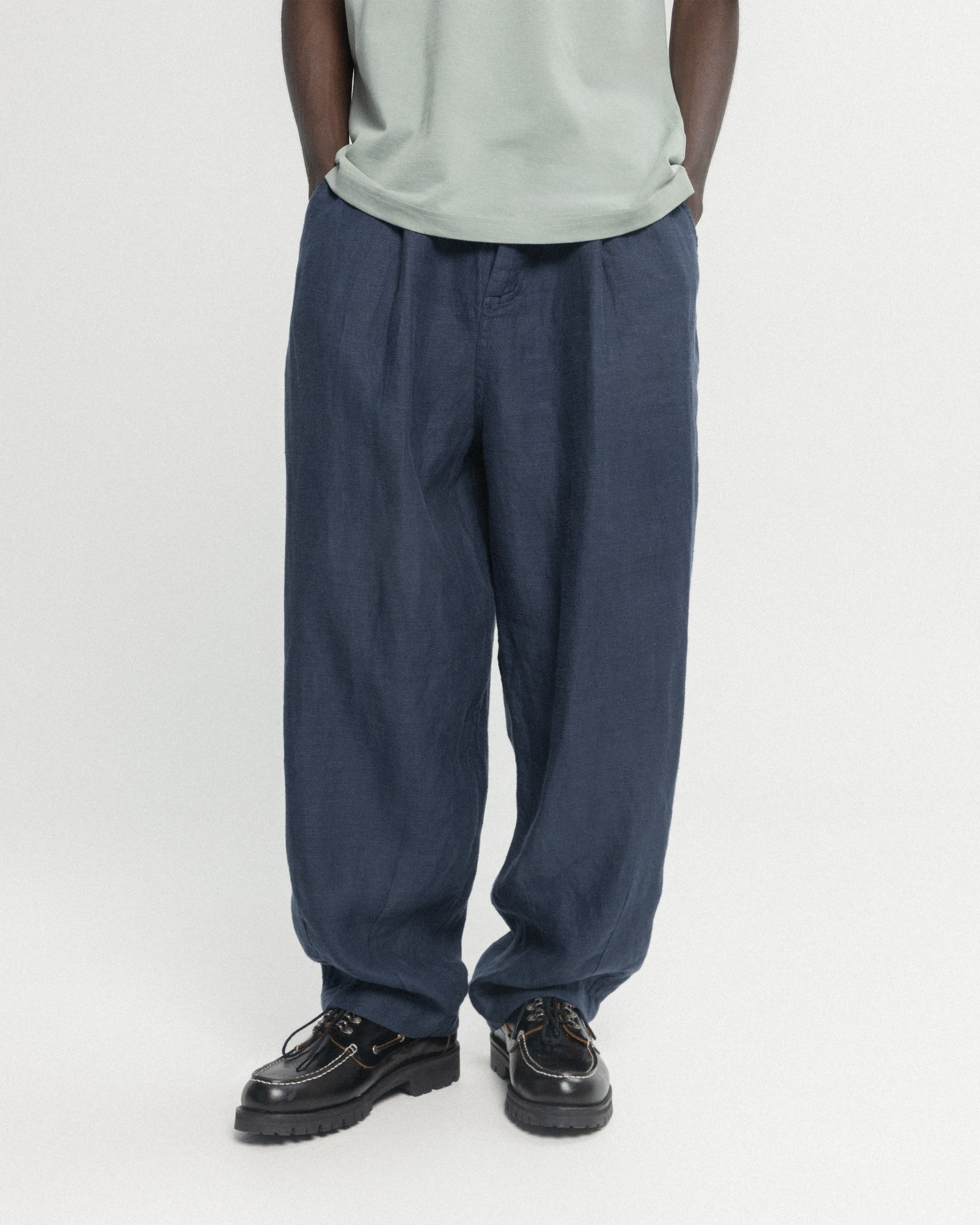 KELL PLEATED BIG PANT - NAVY LINEN TWILL